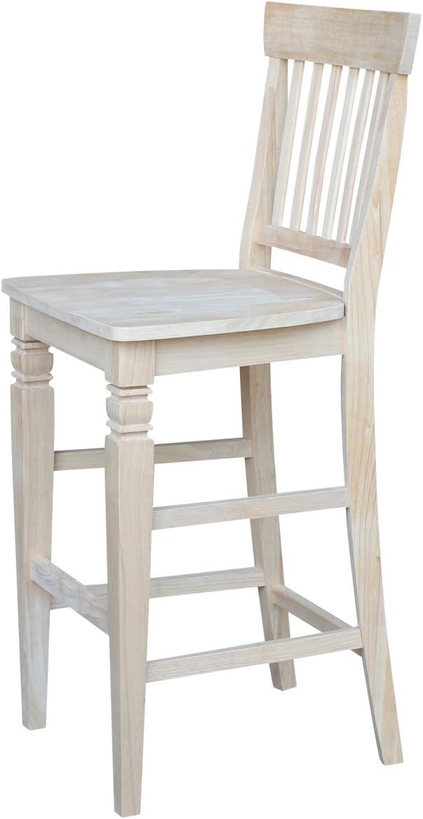 International Concepts Wood Seattle Bar Height Stool - 29.92" Seat Height - Unfinished