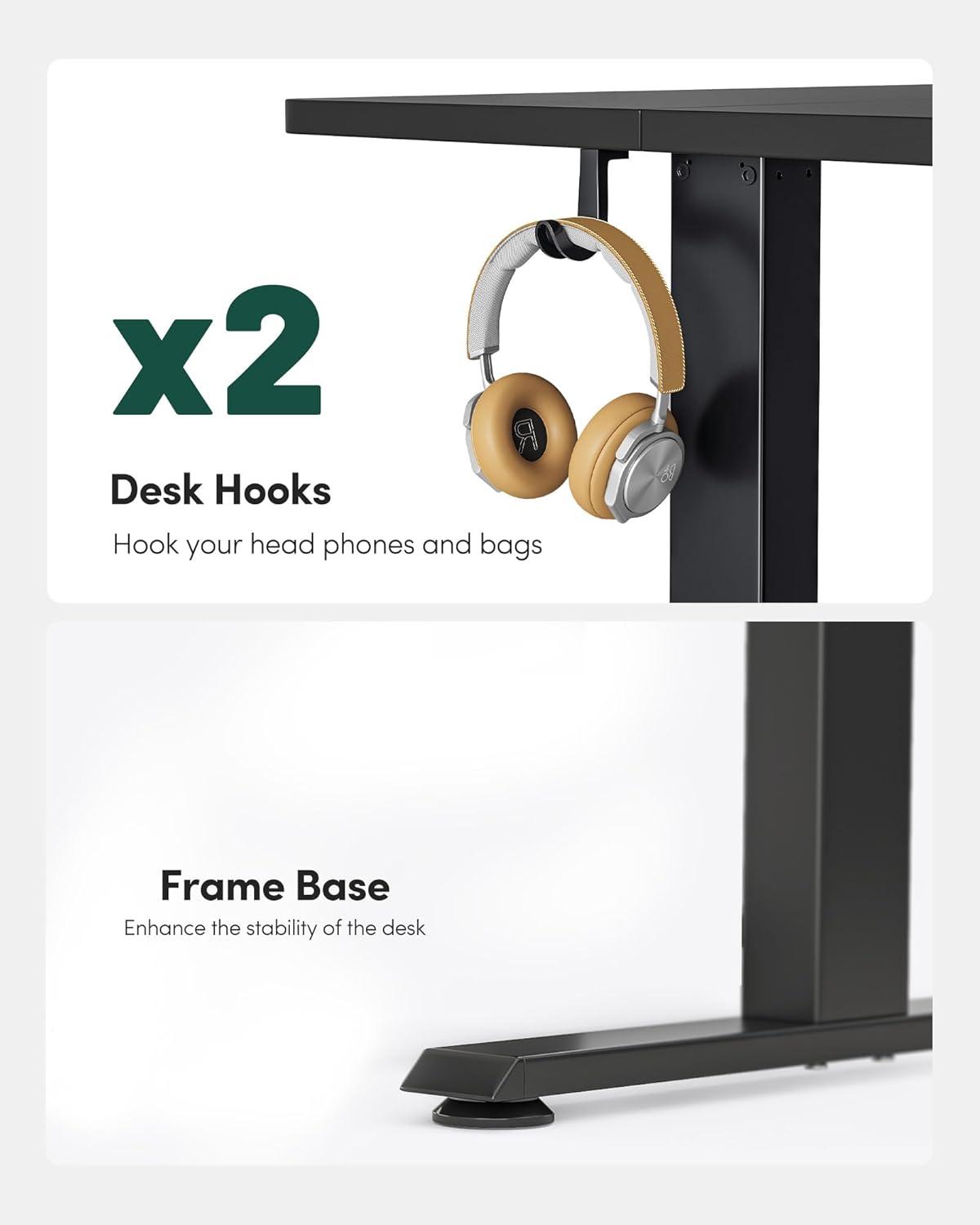 edx Electric Standing Desk, Height Adjustable Desk, 55 x 24 Inches Ergonomic Stand up Desk with Memory Preset and T-Shaped Metal Bracket for Home Office