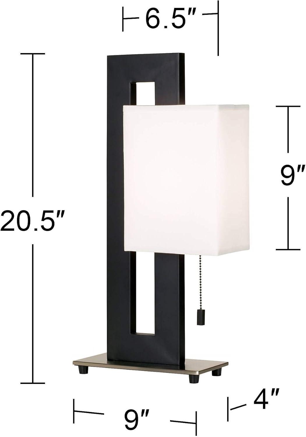 360 Lighting Floating Square 20 1/2" High Small Rectangular Modern Accent Table Lamp Pull Chain Black Metal Single White Shade Living Room Bedroom