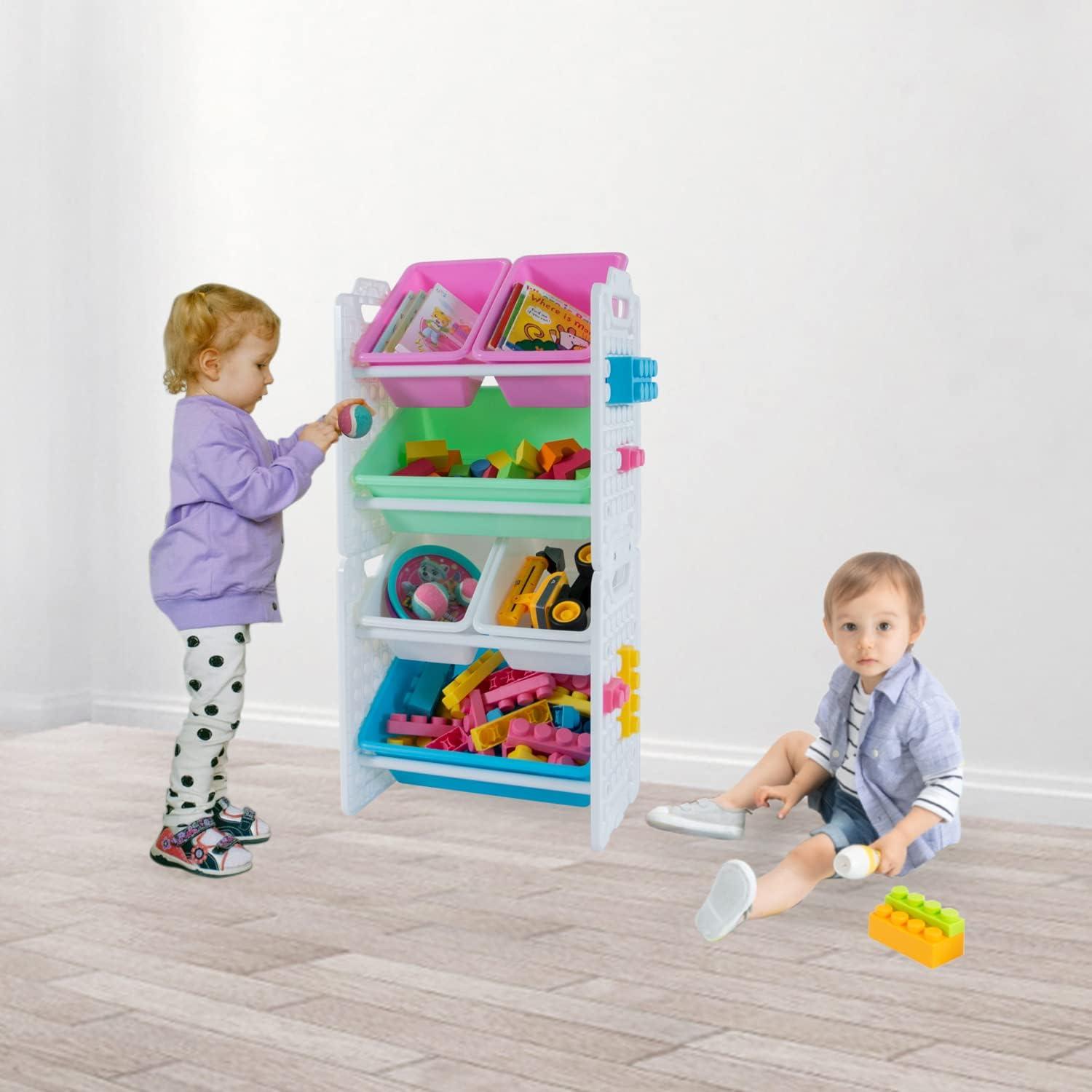 Pink and White Multi-Bin Toy Organizer with Removable Bins