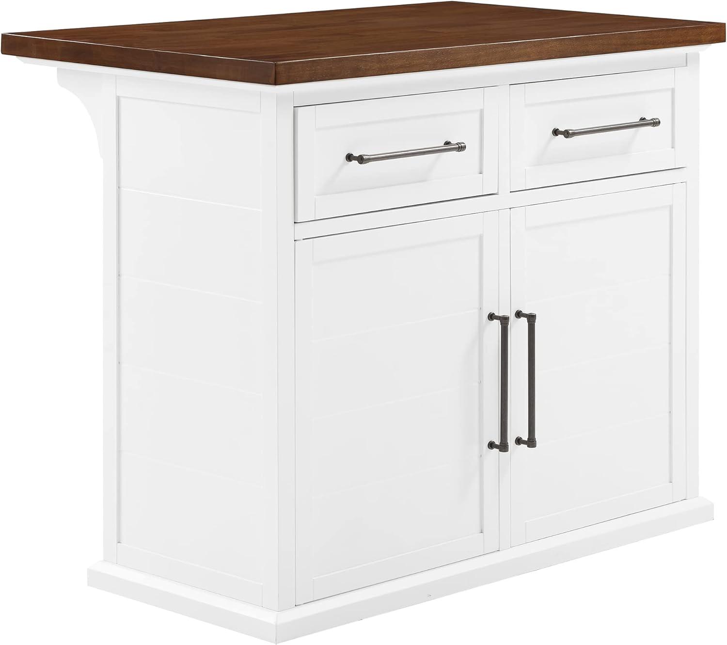 Crosley Bartlett Wood Top Kitchen Island White/Walnut: Traditional Style, Adjustable Shelves, Storage Cart