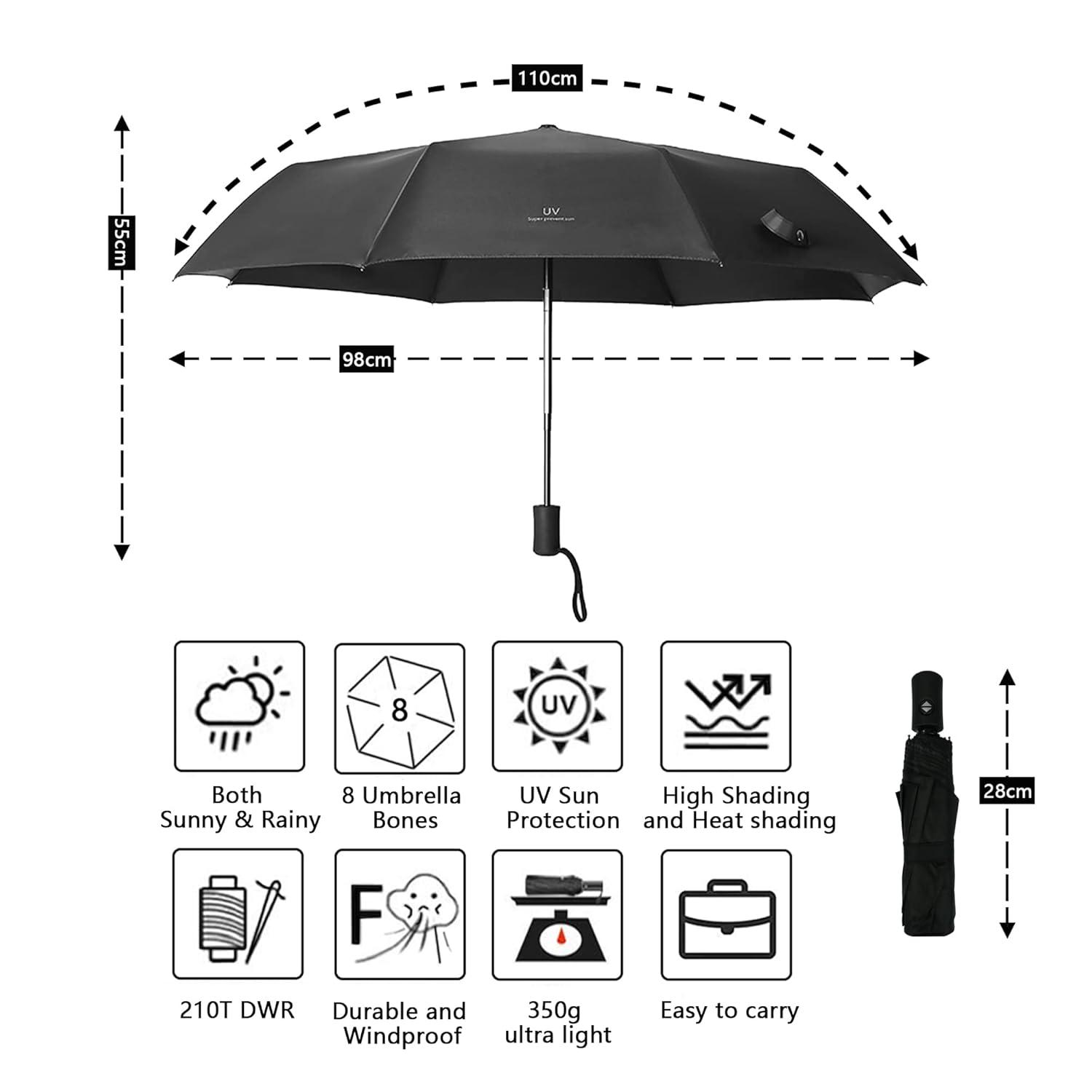 THINK STUDIO Paraguas de Viaje a Prueba de Viento, Paraguas Plegable de Mochila Portátil Compacto y Ligero con Cierre Automático