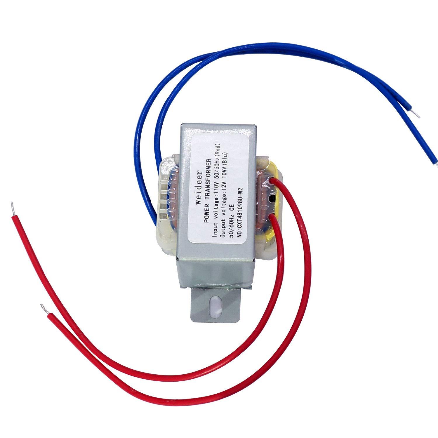 Weideer Input AC 110V 50/60HZ Output AC 12V 10VA Transformer - Single Phase for Lighting & Audio Power Supplies - K-001