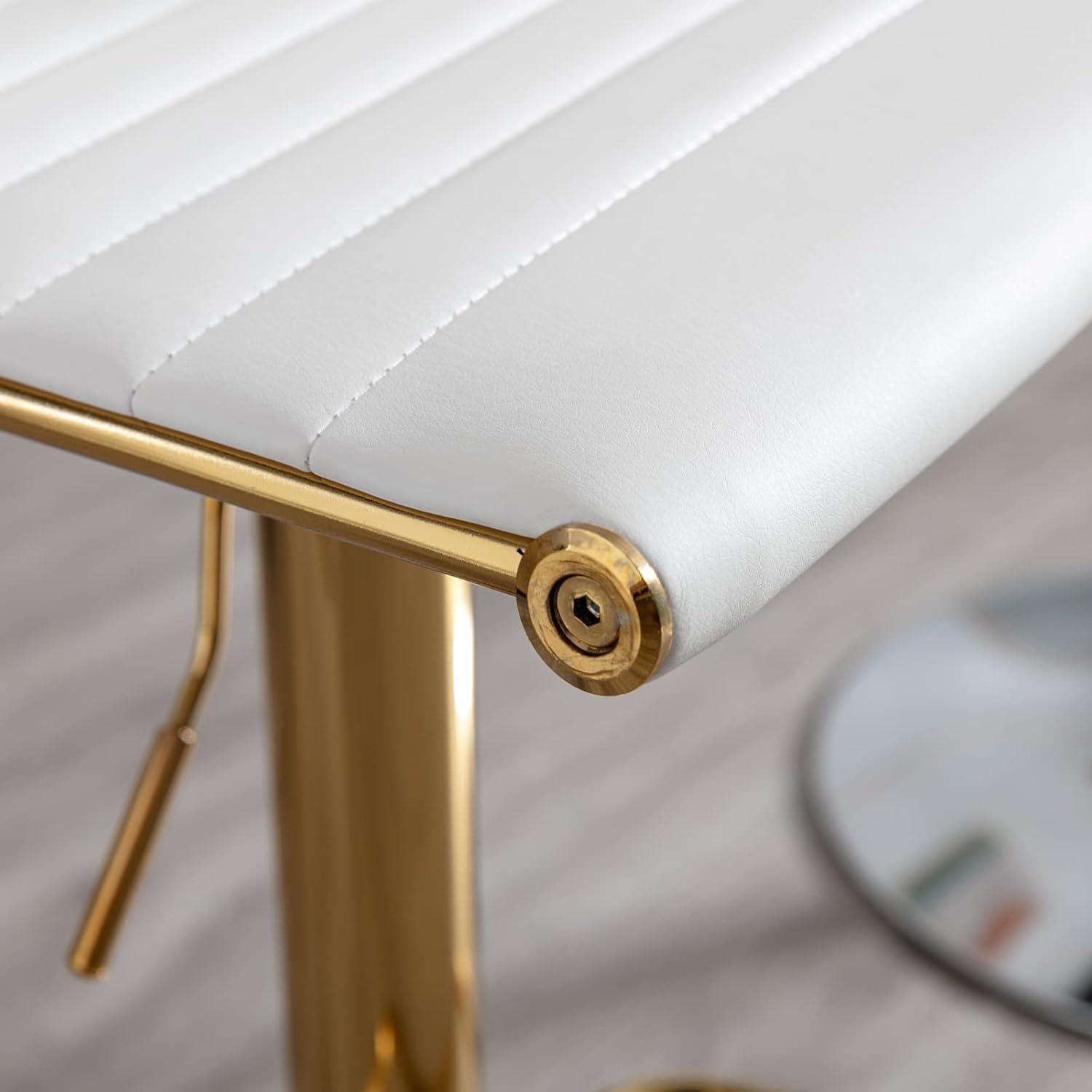 Flash Furniture Modern White Vinyl Adjustable Bar Stool with Back, Counter Height Swivel Stool with Gold Pedestal Base, Set of 2