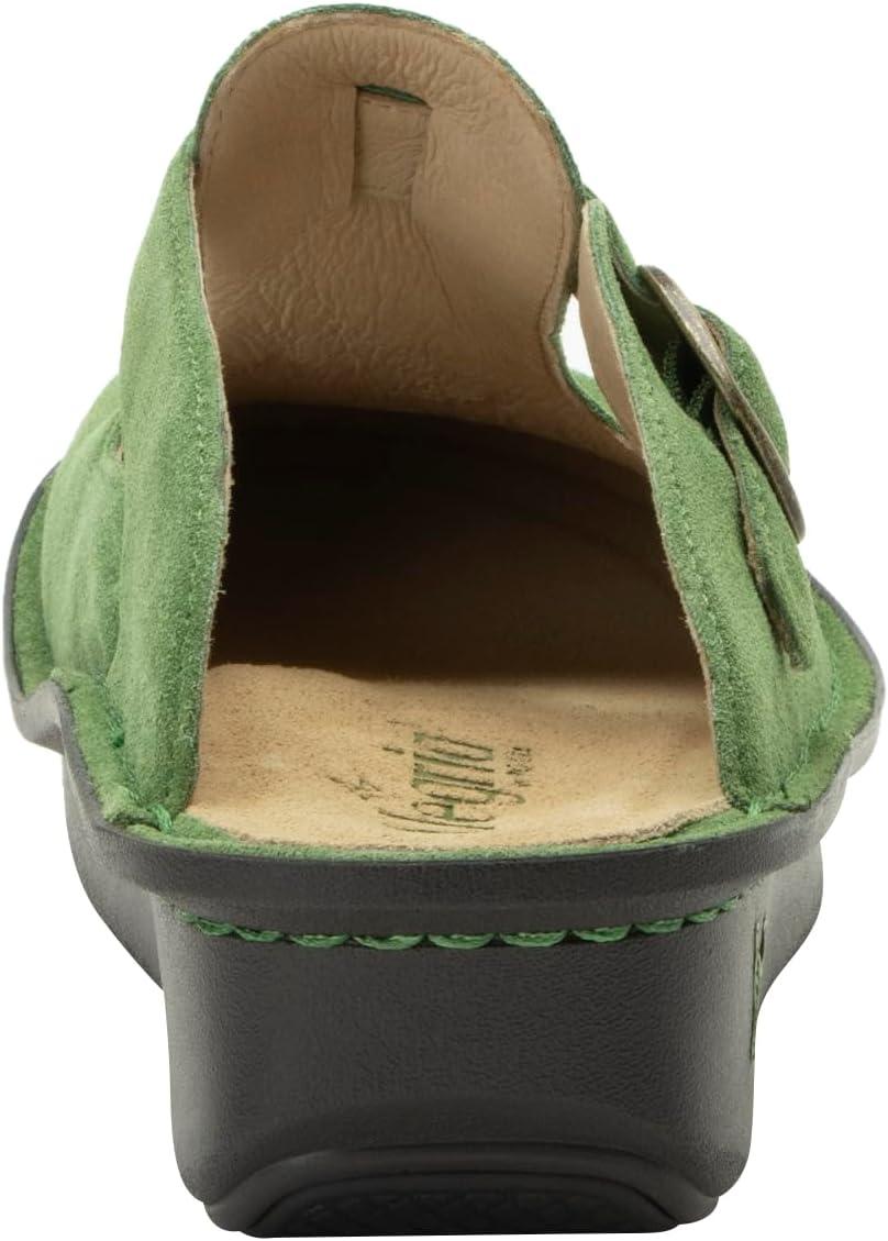 Women's Olive Green Suede Leather Buckle Clogs