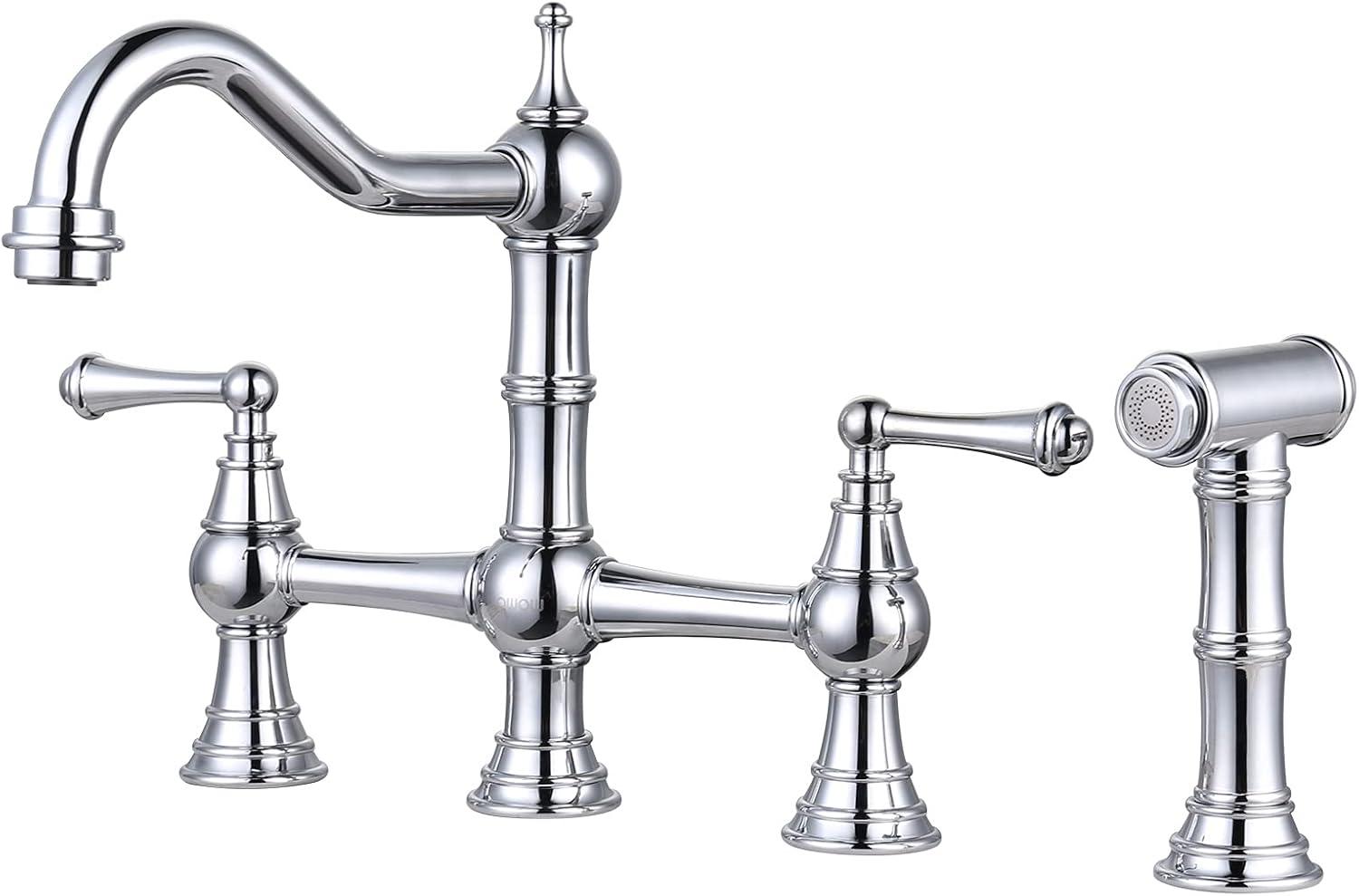 Polished Chrome Bridge Faucet with Side Sprayer