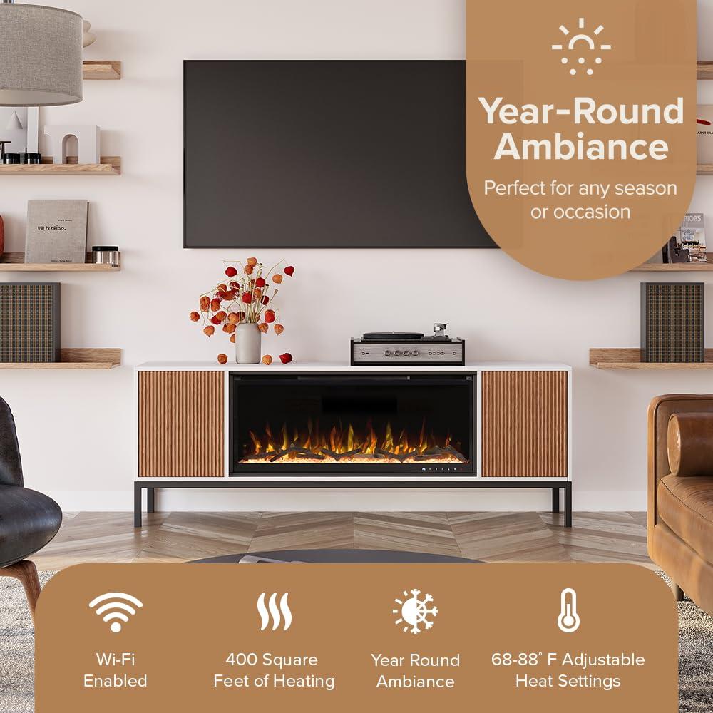 Modern Ember Emory Smart Electric Fireplace Tv Stand | 42” Firebox Heater | With Wi-fi App