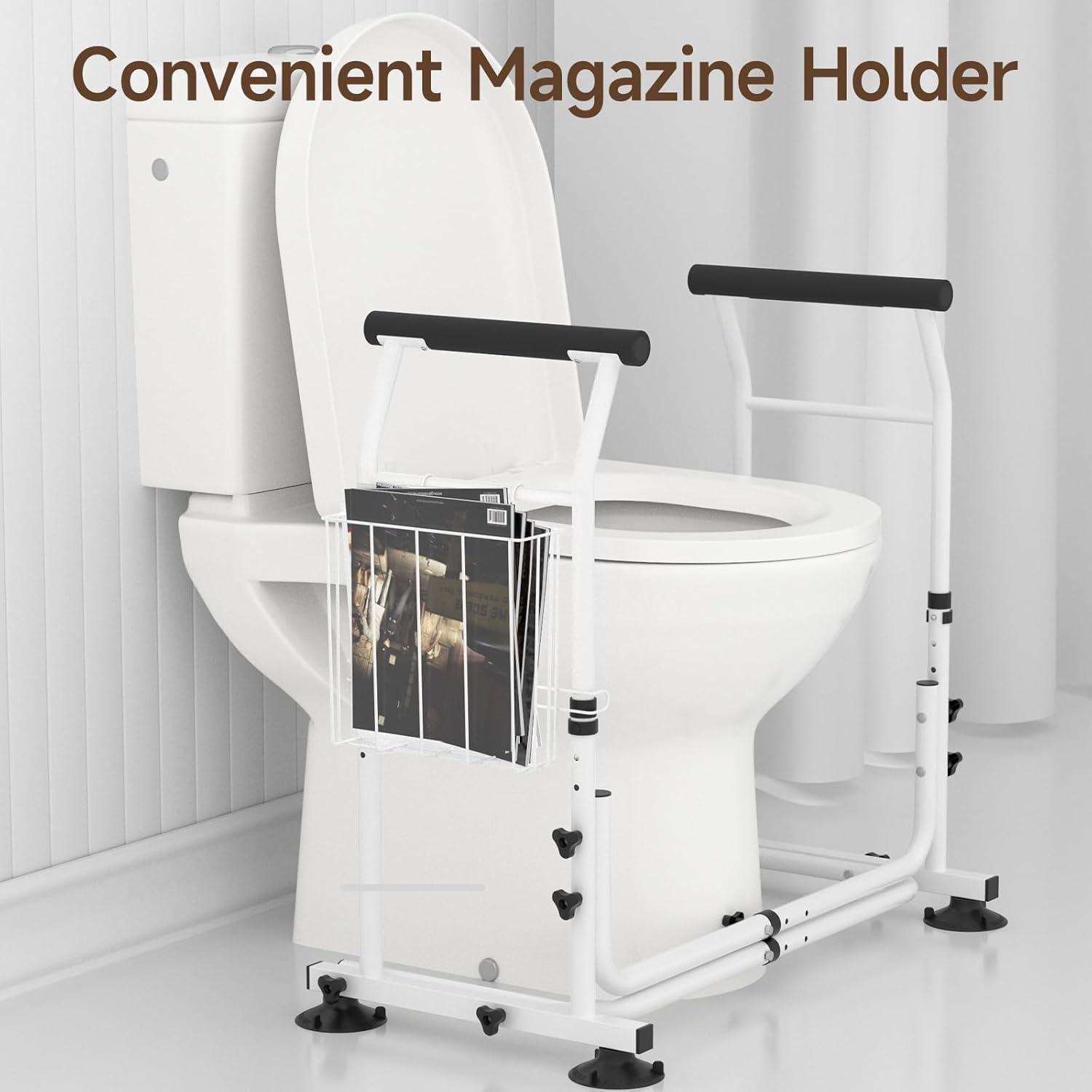 Toilet Safety Rails for Seniors, WAYES Toilet Safety Frame with Arms for Elderly, Handicap, Disabled, Adjustable Width and Height Fit for Most Toilets, 350lbs