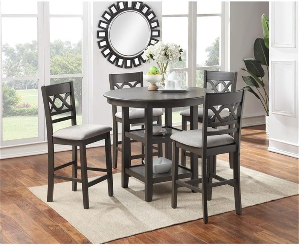 Gray Counter Height 5-Piece Dining Set with Round Table and 4 Chairs