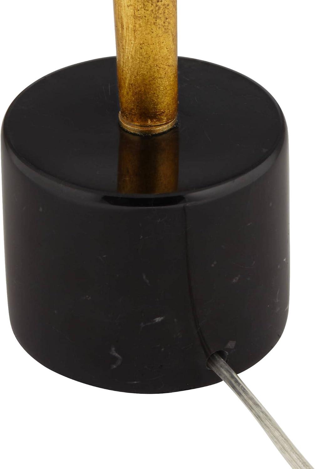 Possini Euro Design Athena Modern Buffet Table Lamp 35 1/2" Tall Sculptural Gold Leaf Black Drum Shade Bedroom Living Room Bedside Nightstand Office