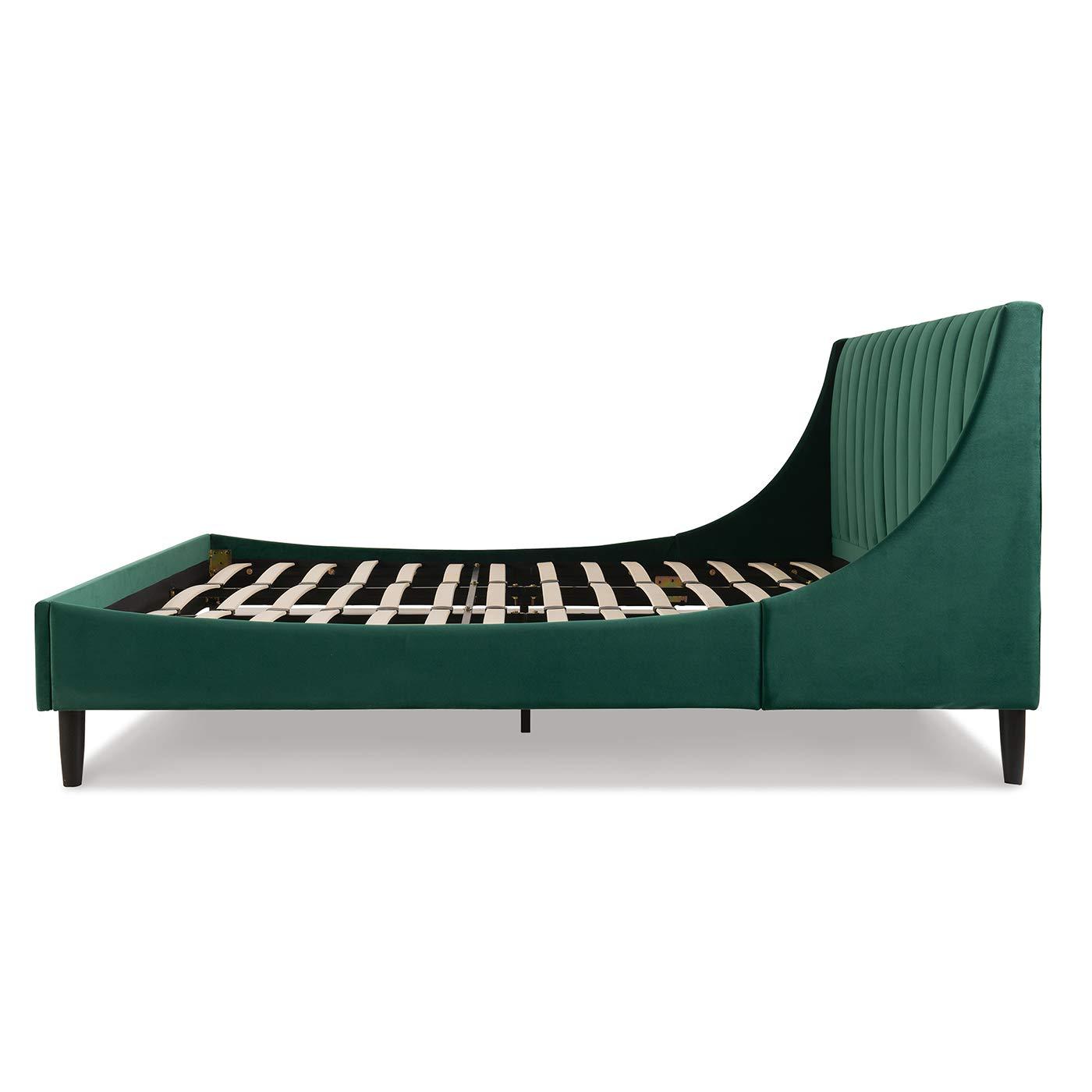 Jennifer Taylor Home Aspen Vertical Tufted Upholstered Platform Bed Evergreen Velvet King Mid-Century Modern,Modern & Contemporary Velvet