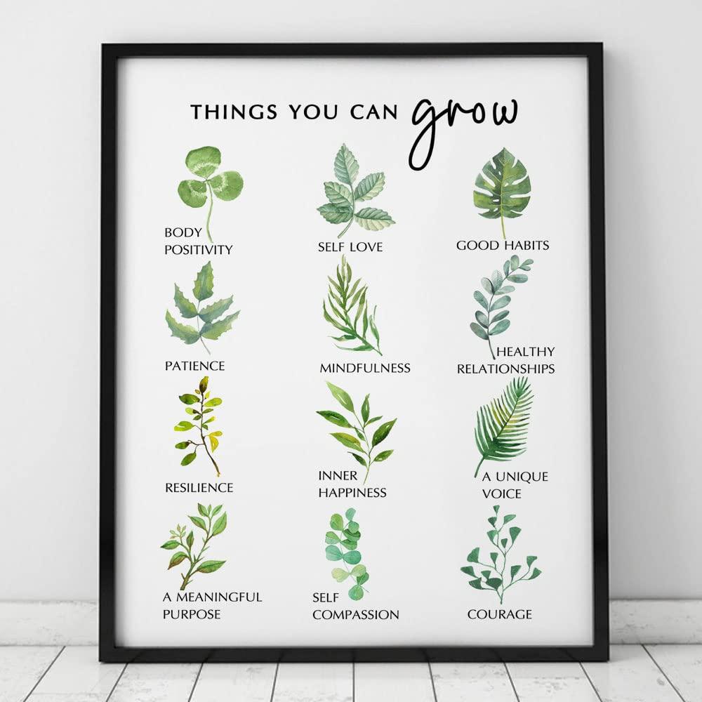 Self Growth Print Mental Health Wall Decor Mindfulness Art Print Therapy Office Decor Counselor Office Wall Art Self Development Poster Things You Can Grow (8x10 inches, Art Print without Frame)