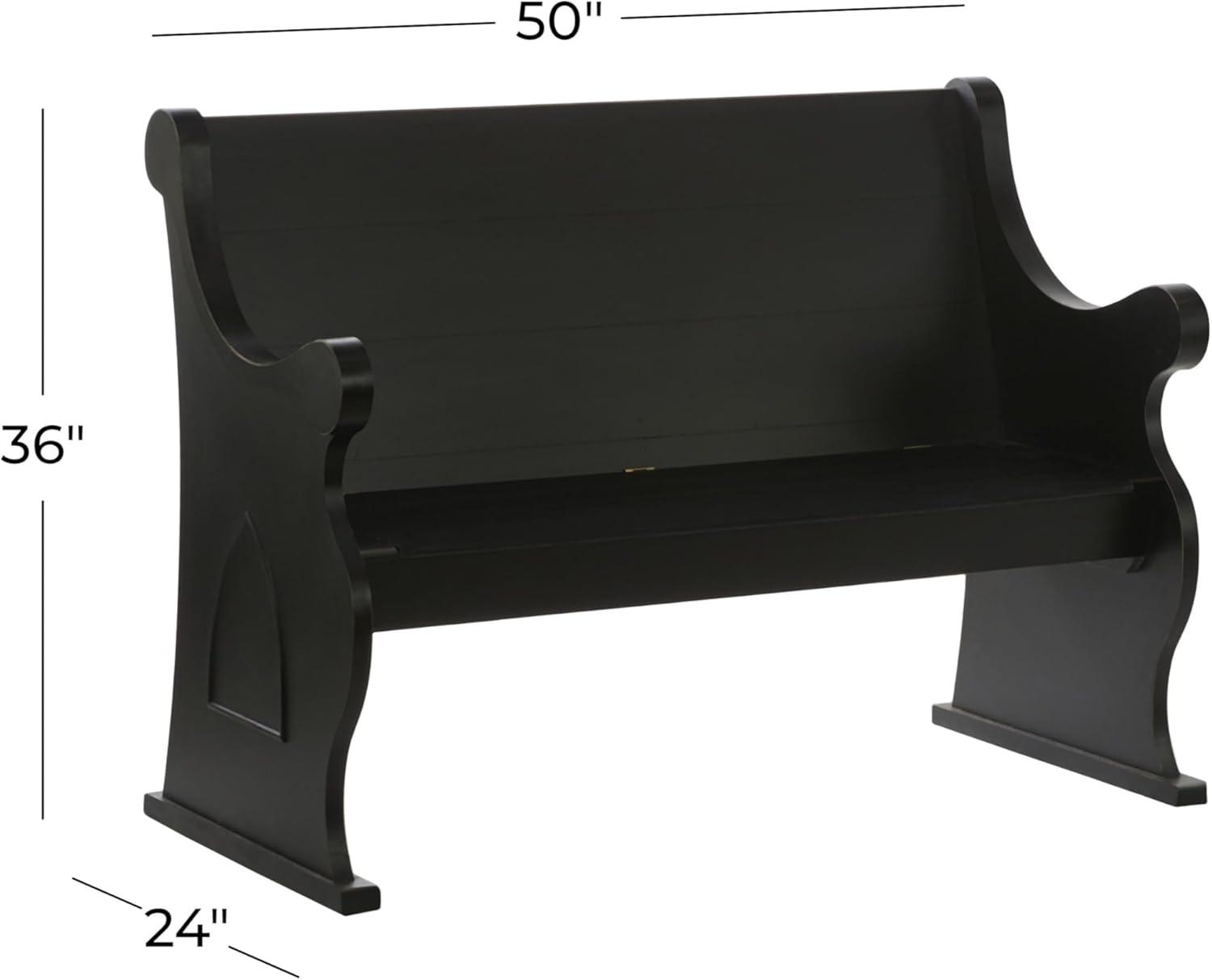 Black Wood Storage Bench with Scrolled Armrests