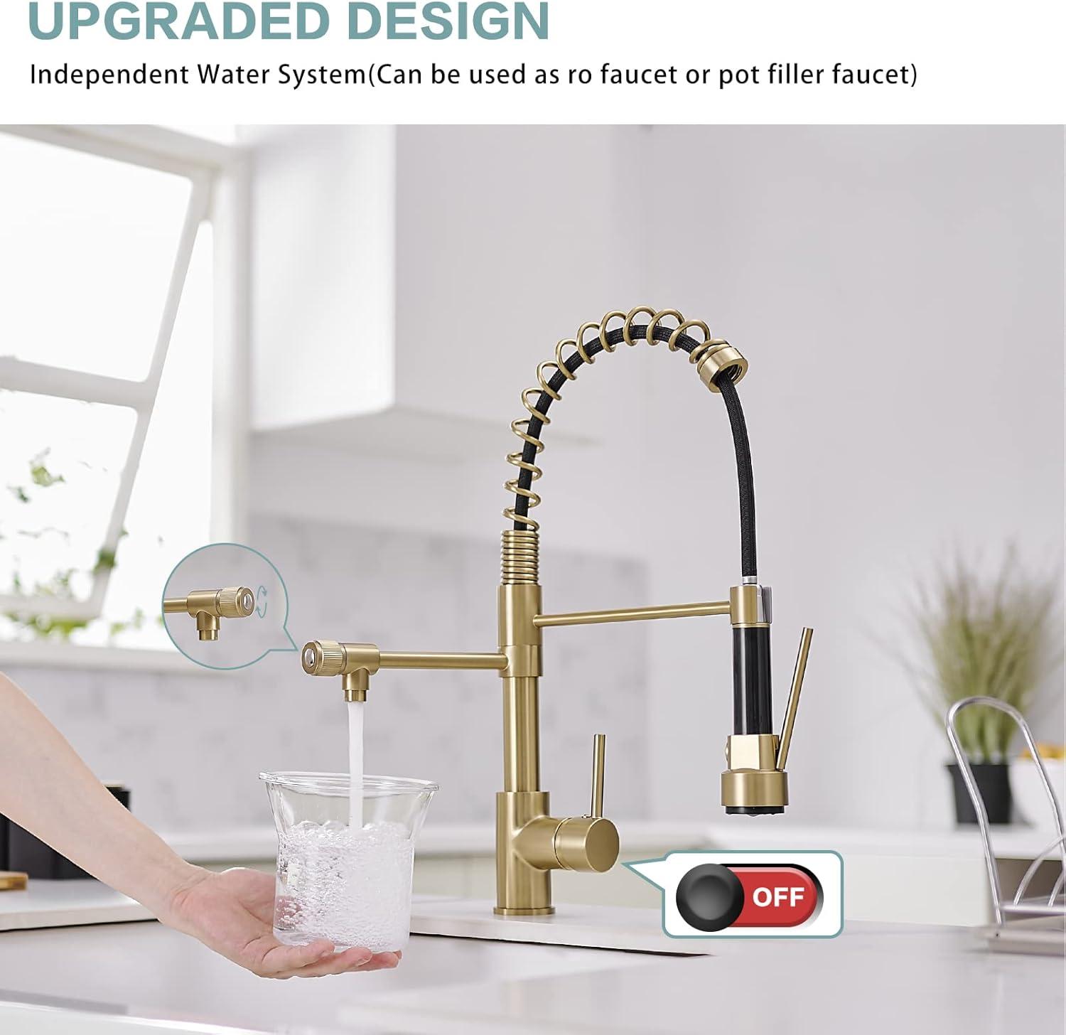 Contemporary Kitchen Sink Faucet, Single Handle Brass Spring Kitchen Faucet with Pull Down Sprayer, Rotatable Pull-Out Kitchen Mixer Tap, Brushed Gold