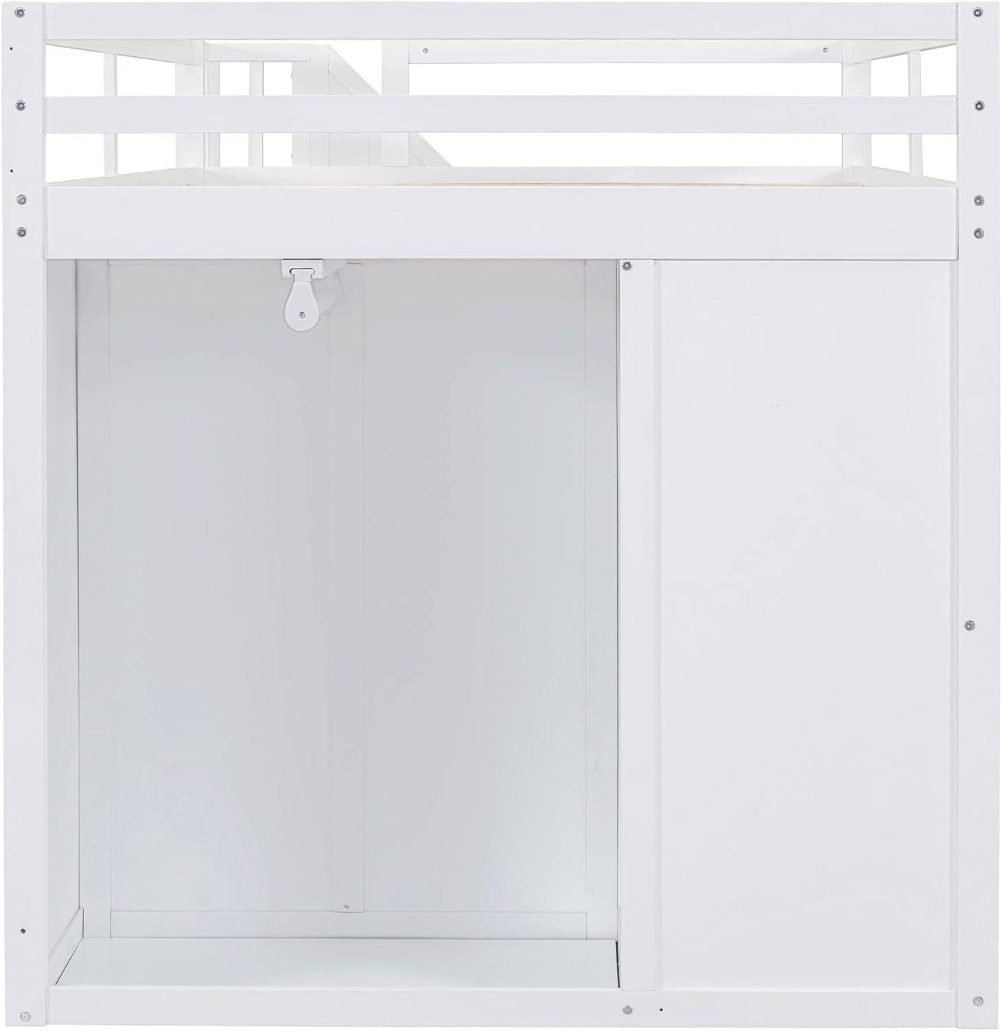 Harper & Bright Designs Full Size Loft Bed with Stairs and Wardrobes, Solid Wood Loft Bed Frame with Storage Cabinets and Drawers for Kids Teens Adults, Weight Capacity: 600LBS, White