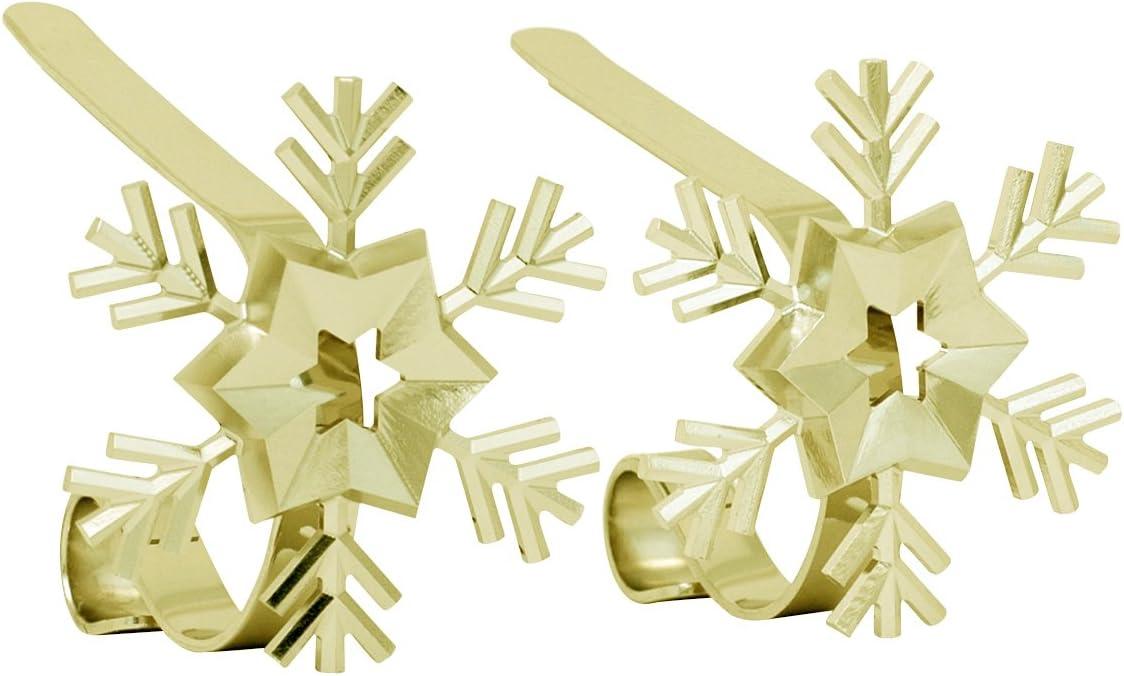 Gold Snowflake Steel MantleClip Stocking Holders, 2-Pack