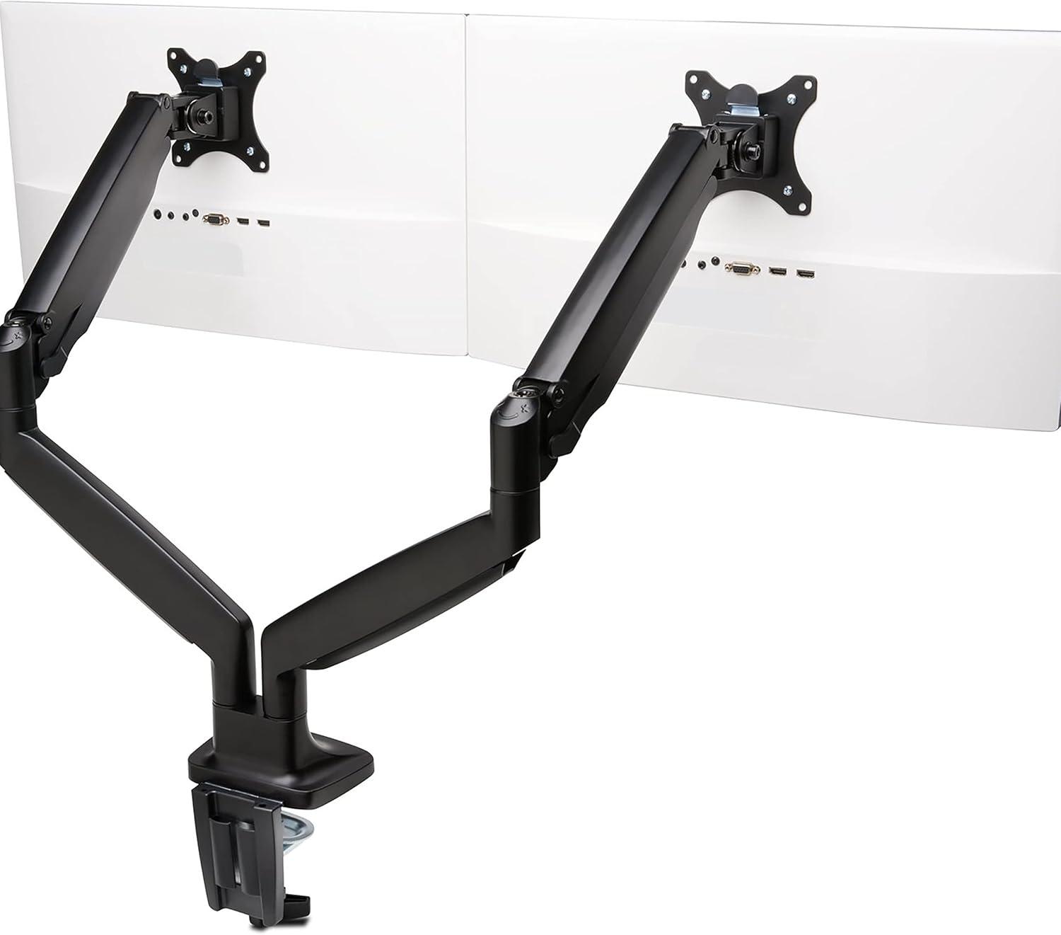 Black Adjustable Dual Monitor Desk Mount with Aluminum and Steel