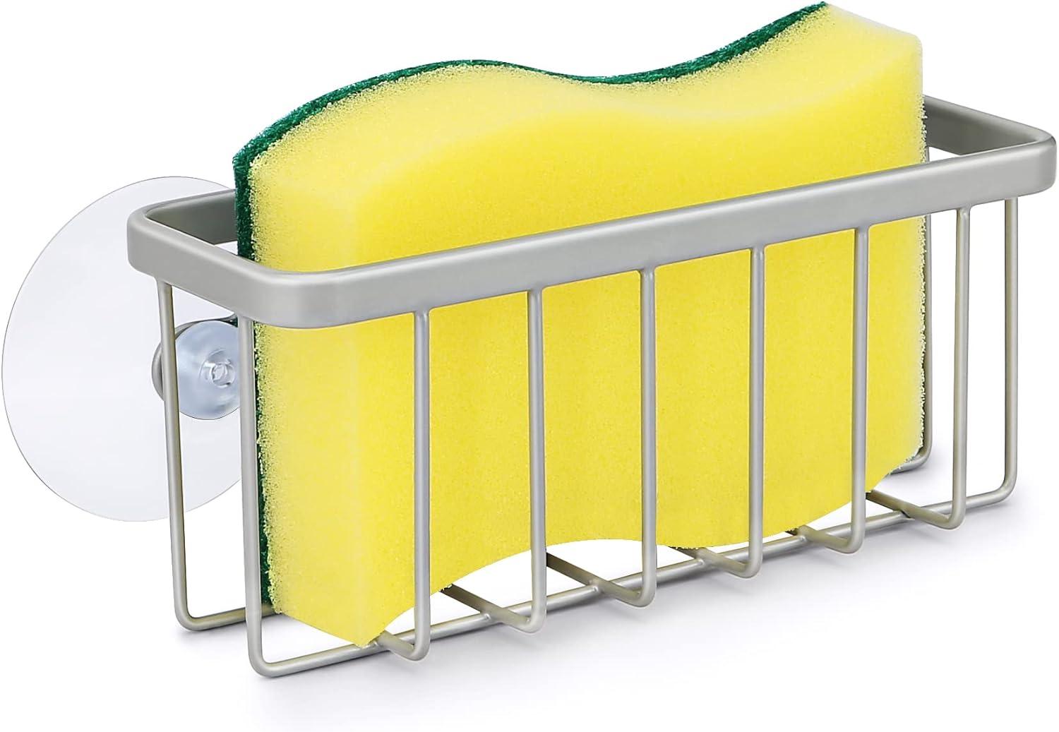 HLOOL Sponge Holder for Kitchen Sink, Kitchen Sink Sponge Holder, Kitchen Sink Caddy,Dish Sponge Holder （Mat Silver）