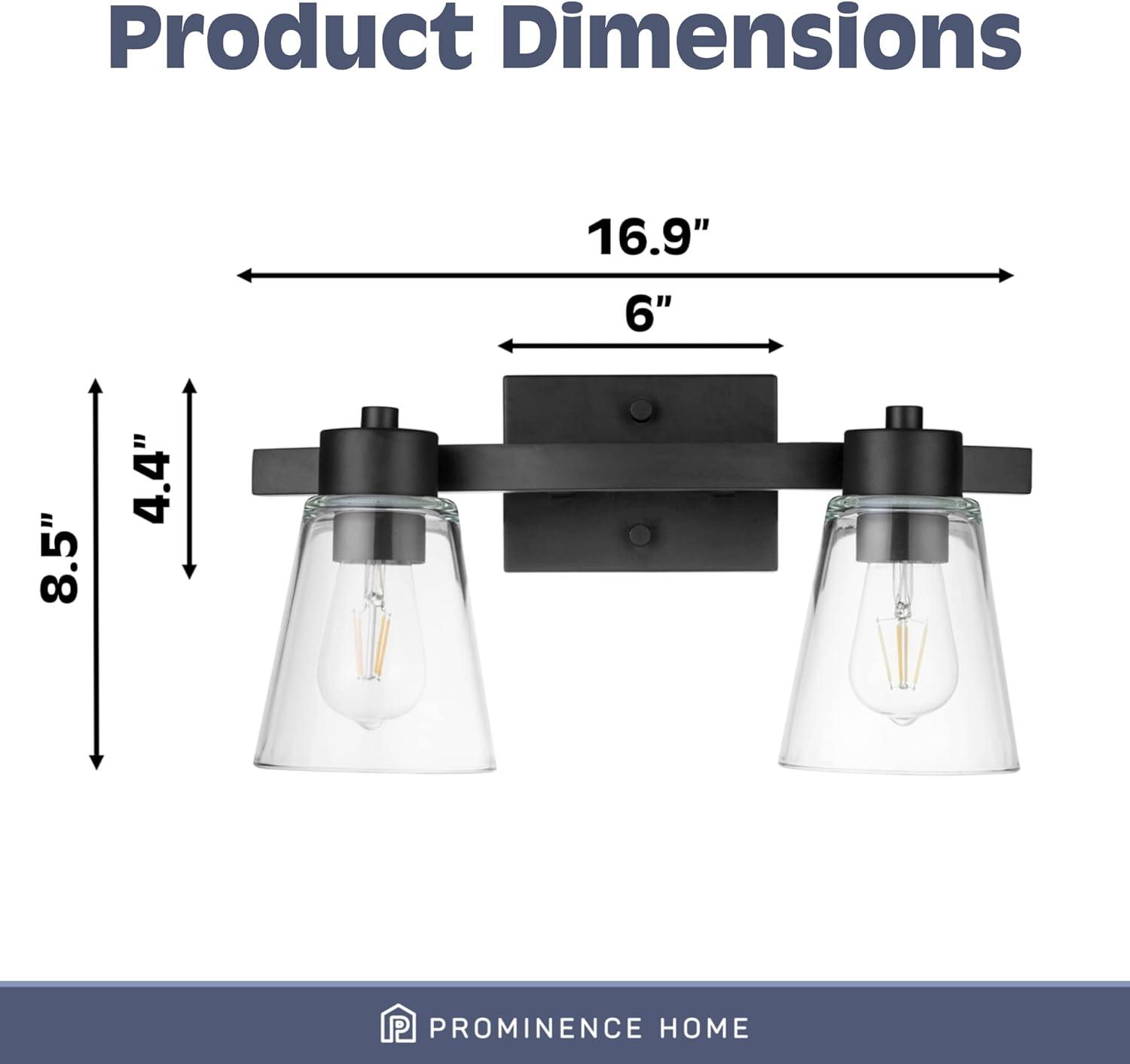 Prominence Home Fairendale 2-Light Matte Black Bathroom Vanity Light with Clear Glass Shade