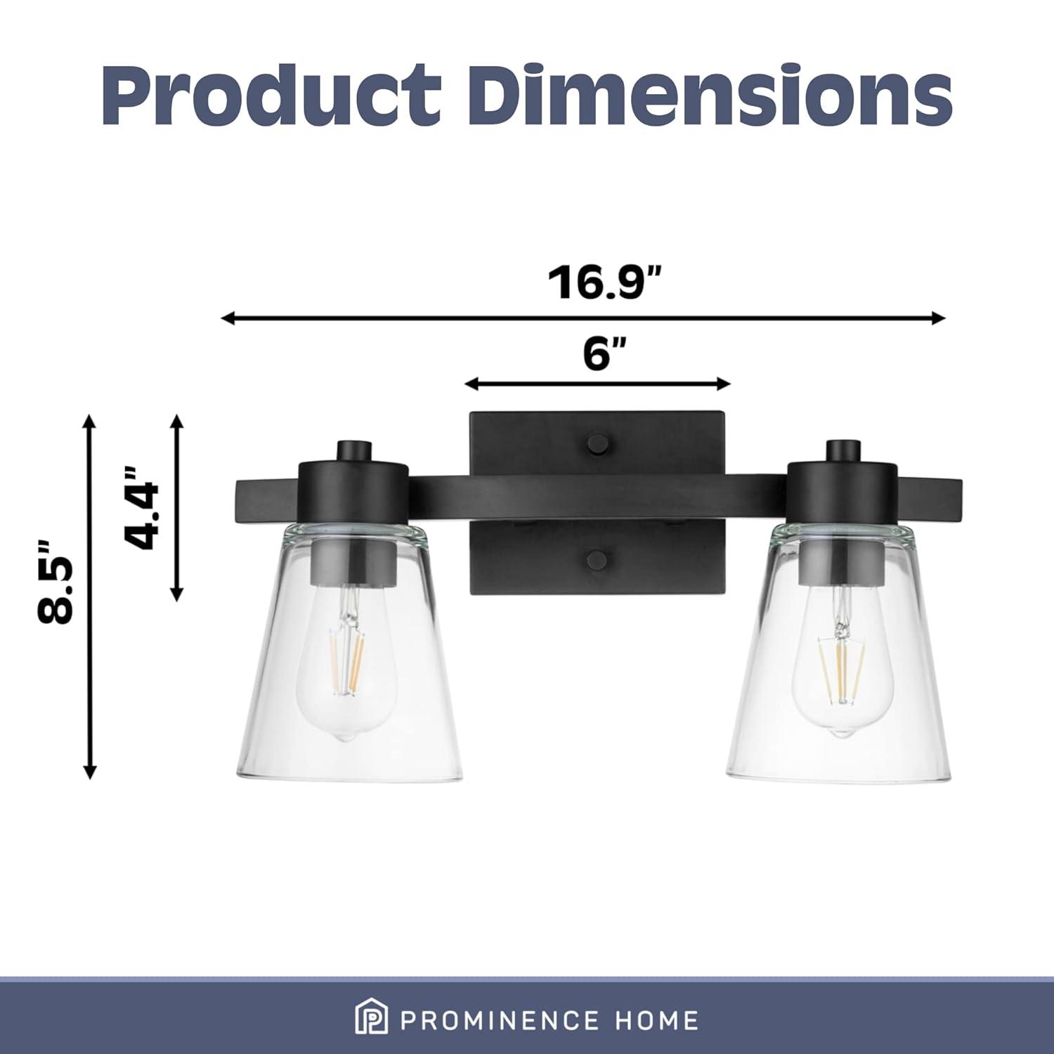 Prominence Home Fairendale 2-Light Matte Black Bathroom Vanity Light with Clear Glass Shade