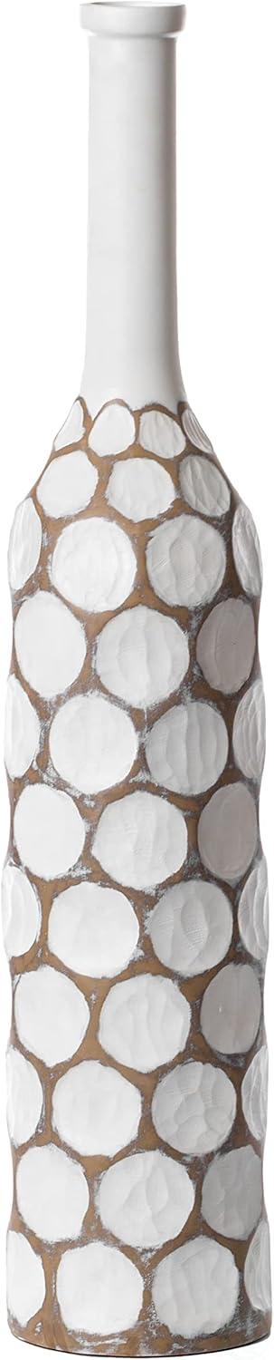 Uniquewise Decorative Contemporary Floor Vase White Carved Divot Bubble Design with Tall Neck