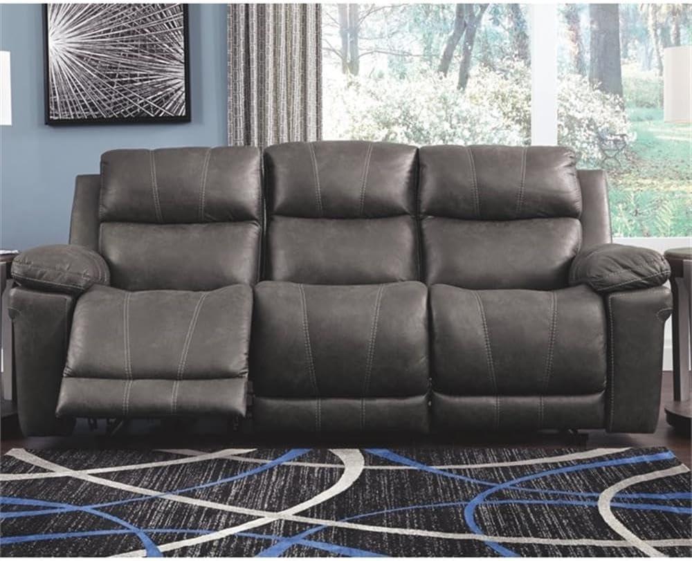 Gray Faux Leather Power Reclining Sofa with USB Charging