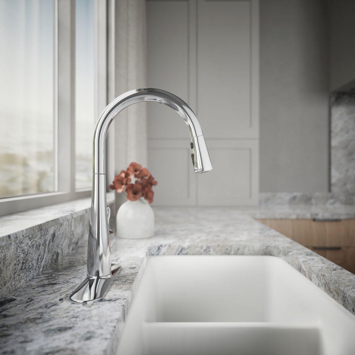 Simplice Touchless Pull-Down Kitchen Sink Faucet with Three-Function Sprayhead