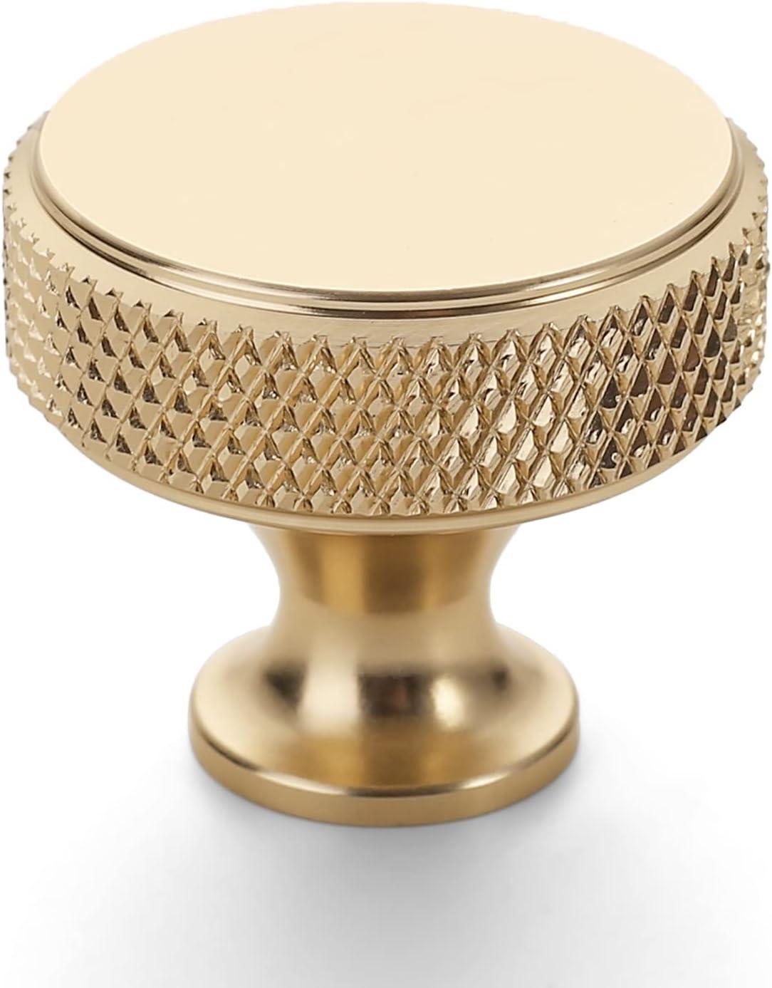 10-Pack Brushed Gold Round Knurled Cabinet Knobs