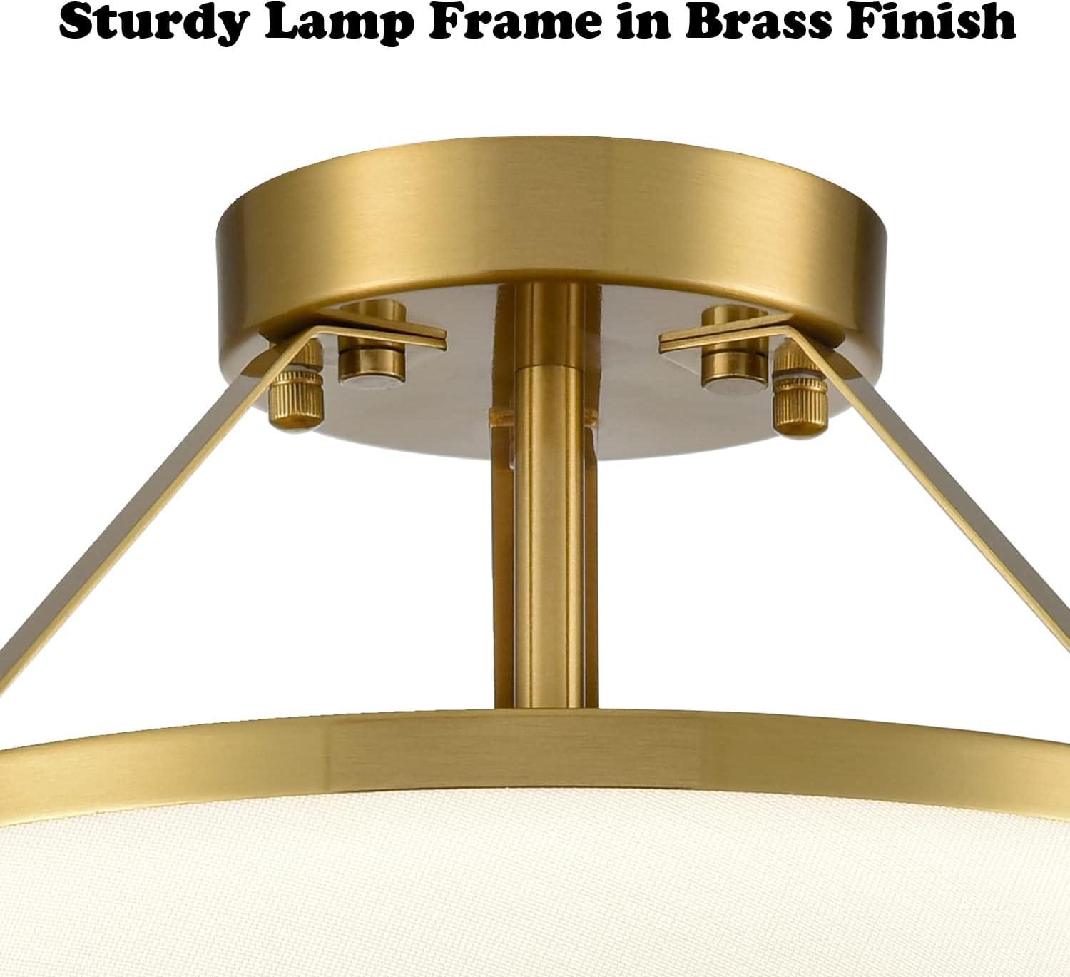 Drum Ceiling Light Semi Flush Mount Gold Finish Dimmable LED Light