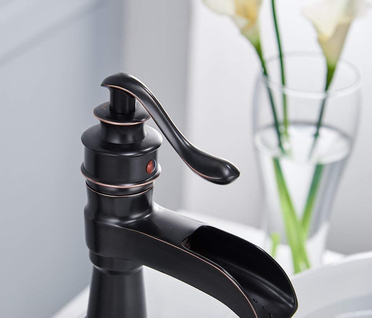 Oil Rubbed Bronze Single Handle Waterfall Bathroom Faucet with Drain Kit