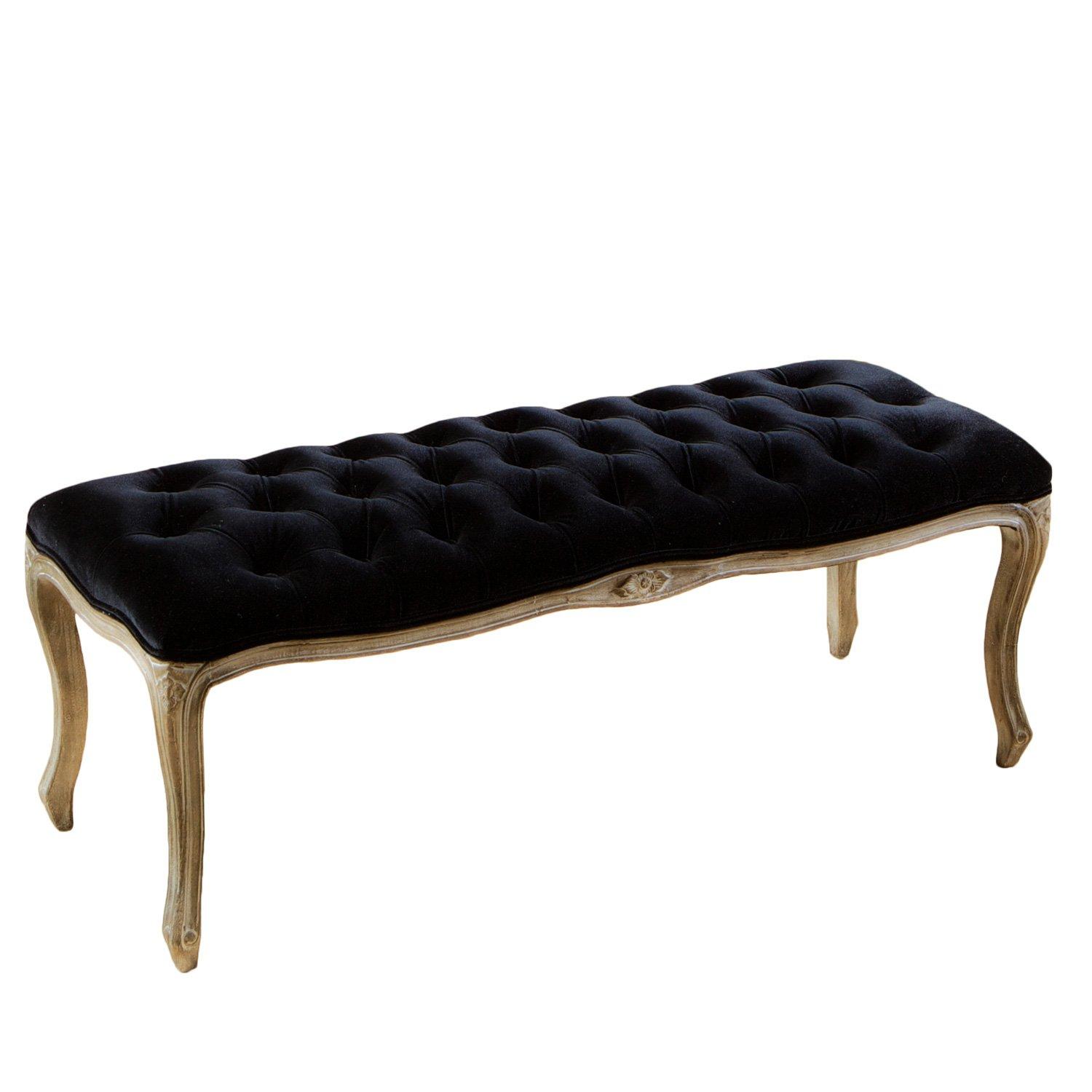 Tufted Black Velvet Bench - Christopher Knight Home: Rubberwood Frame, Cushioned, for Living Room & Bedroom