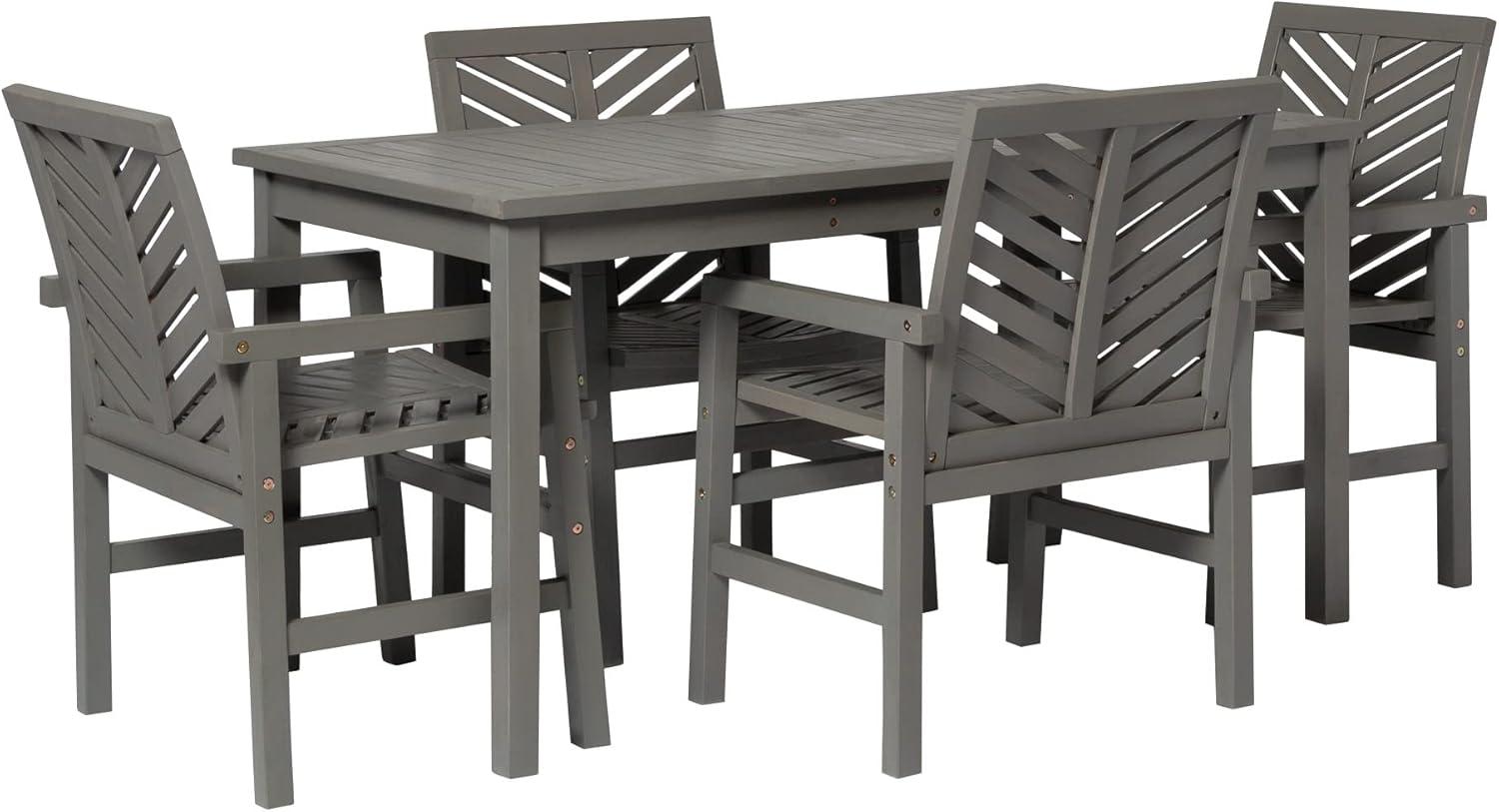 Walker Edison 5-Piece Chevron Outdoor Patio Dining Set in Dark Brown