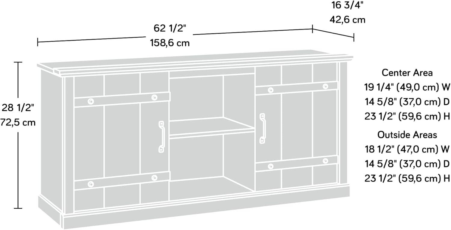 Soft White Farmhouse TV Stand with Oak Accent for 70" TVs