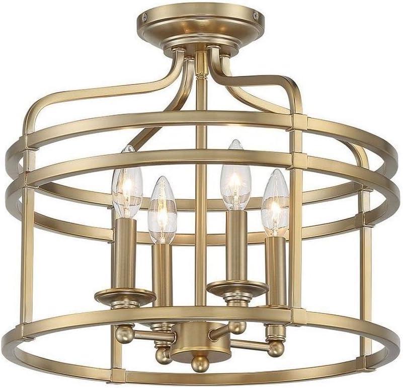 Brushed Honey Gold Glass Drum 4-Light Semi Flush Mount