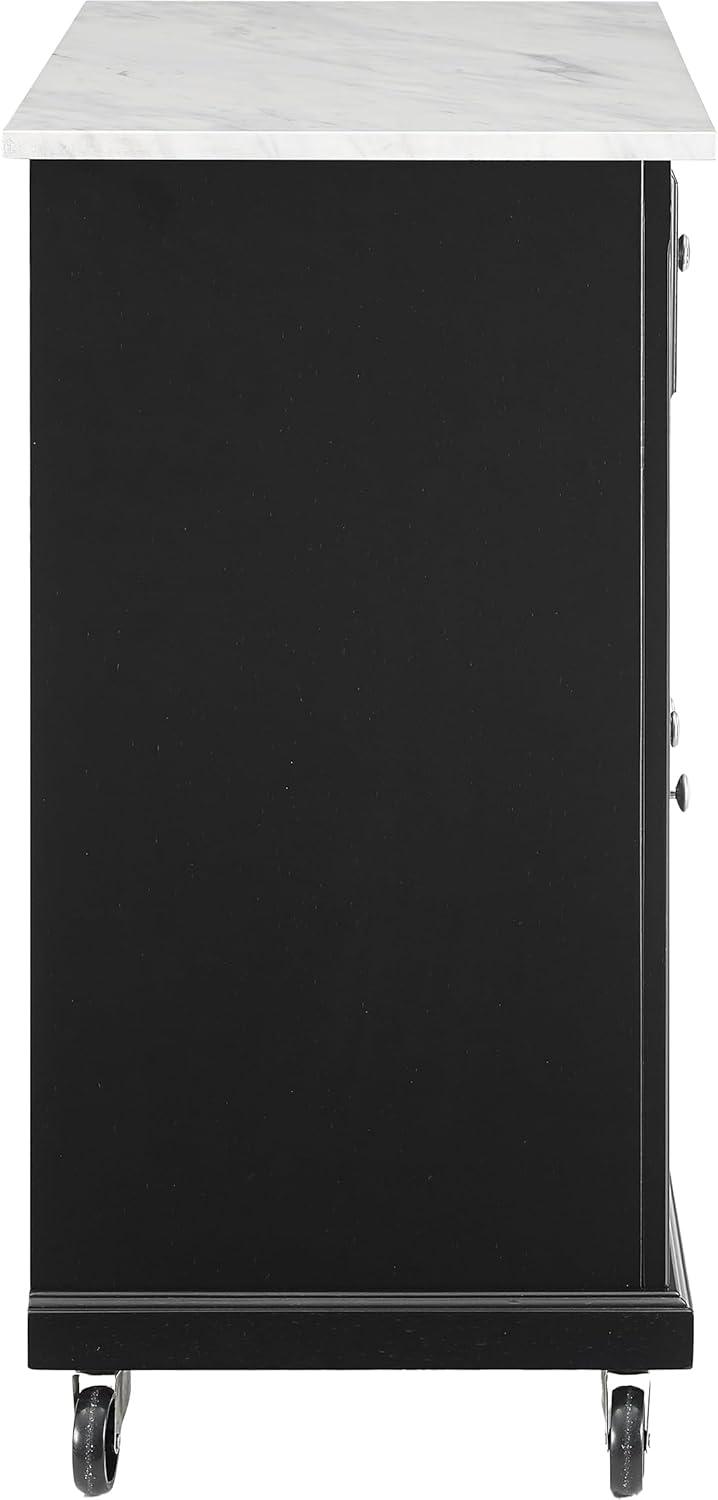 Crosley 42" Avery Kitchen Island/Cart Distressed Black/White Marble: Traditional Style, 6 Shelves, 2 Drawers, Locking Wheels