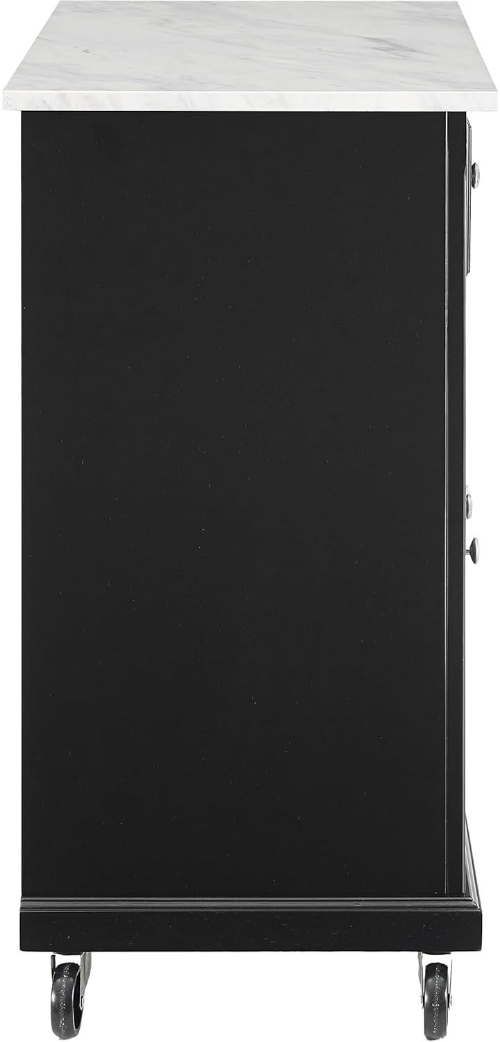 Crosley 42" Avery Kitchen Island/Cart Distressed Black/White Marble: Traditional Style, 6 Shelves, 2 Drawers, Locking Wheels