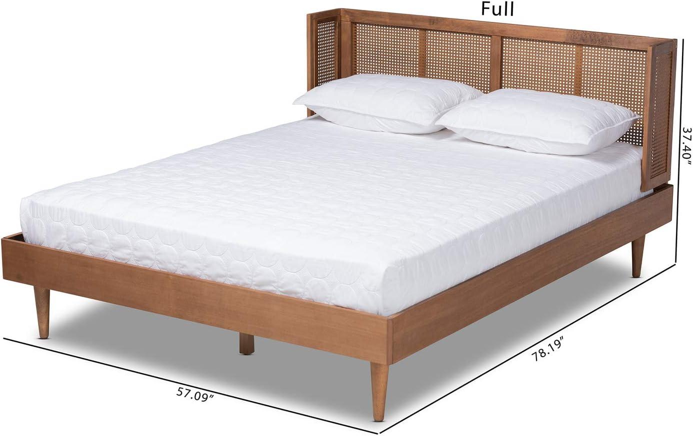 Queen Rina Wood Platform Bed with Headboard Ash Walnut - Baxton Studio: Mid-Century Modern Design, Synthetic Rattan Panel
