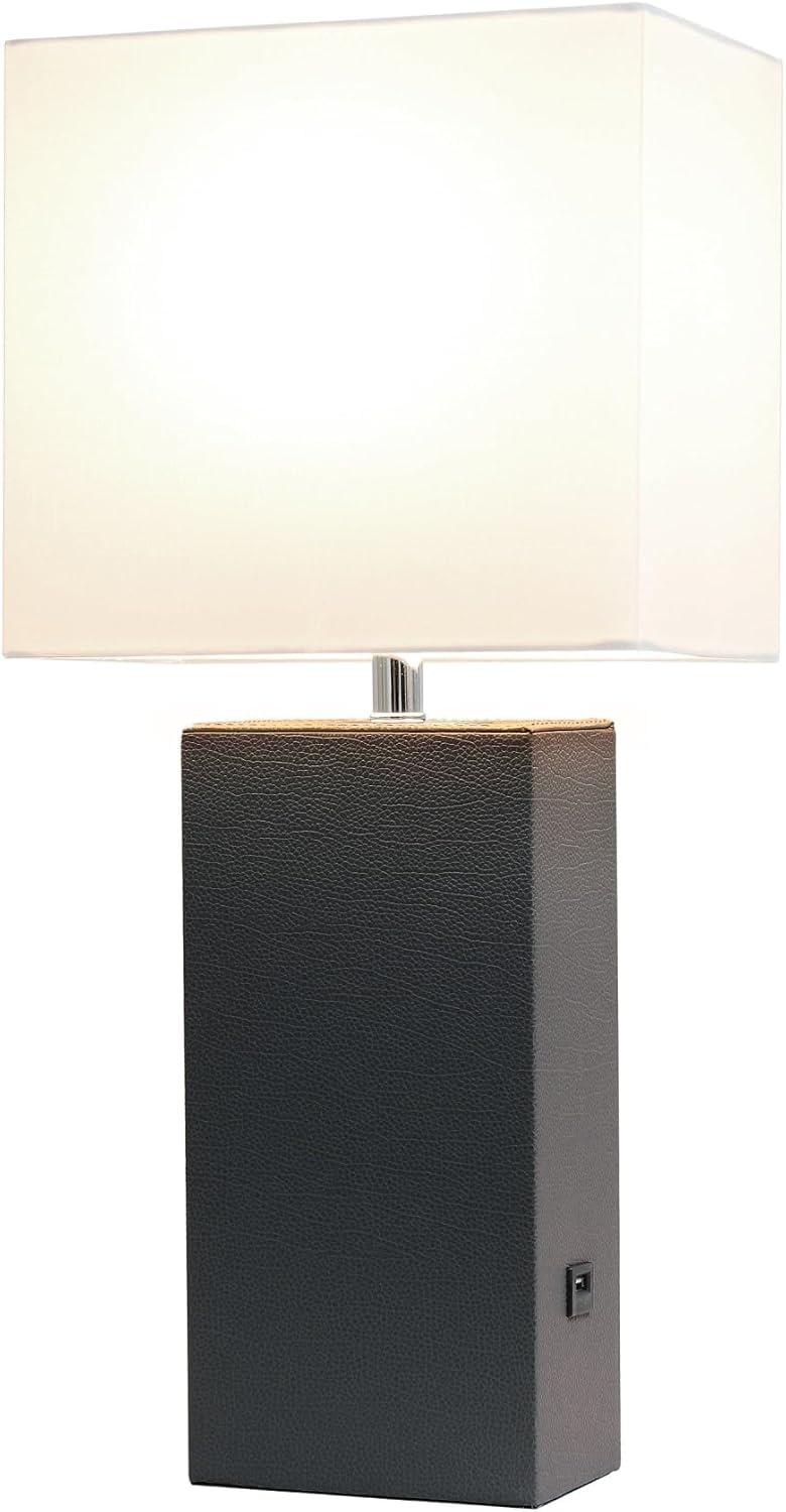 Modern Leather Table Lamp with USB and Fabric Shade - Elegant Designs