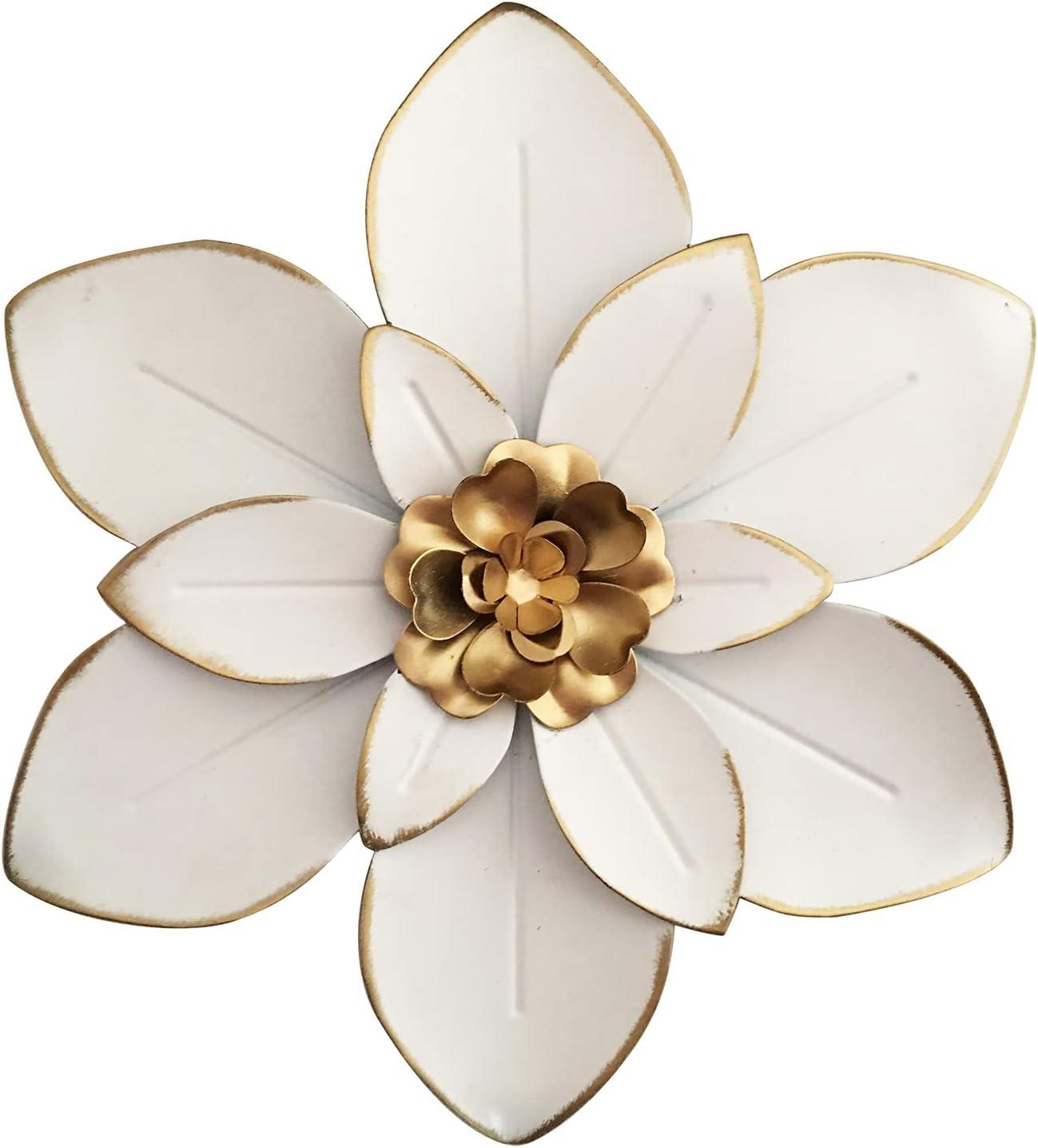 White and Gold Metal Floral Wall Sculpture, 10" Round