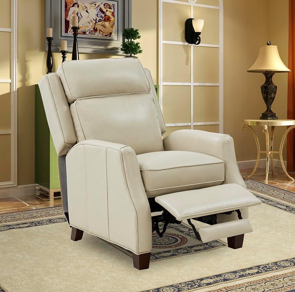Nixon Cream Leather Recliner with Mahogany Wood Legs
