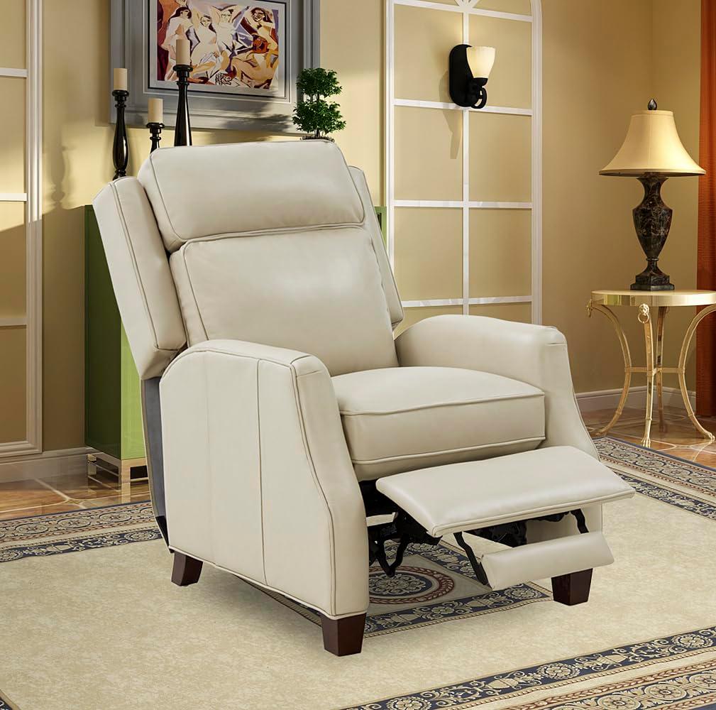 Nixon Cream Leather Recliner with Mahogany Wood Legs