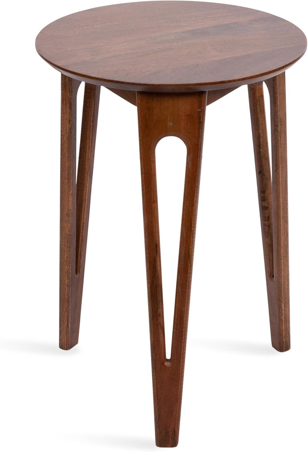 Walnut Brown Round Mango Wood Accent Table with Hairpin Legs