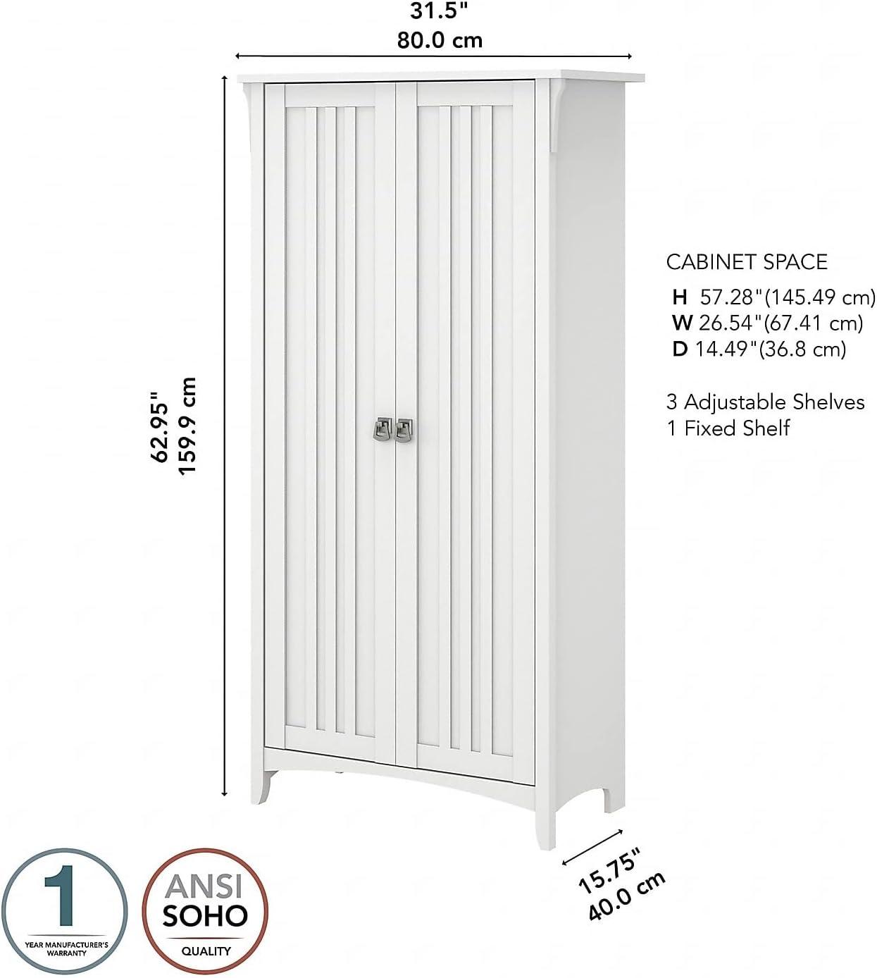 Bush Furniture Salinas Tall Storage Cabinet with Doors, Pure White