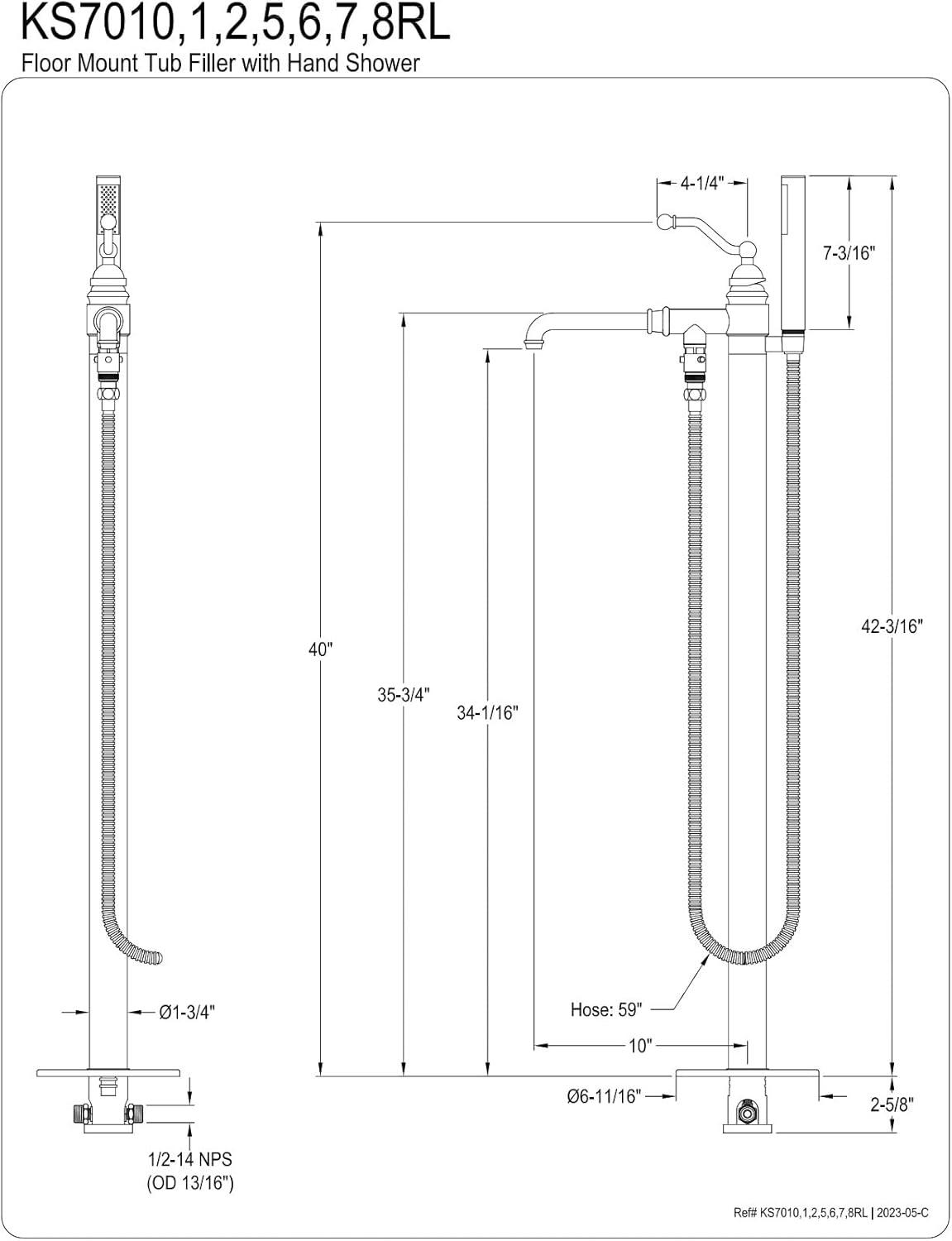 Brushed Brass Freestanding Tub Faucet with Hand Shower