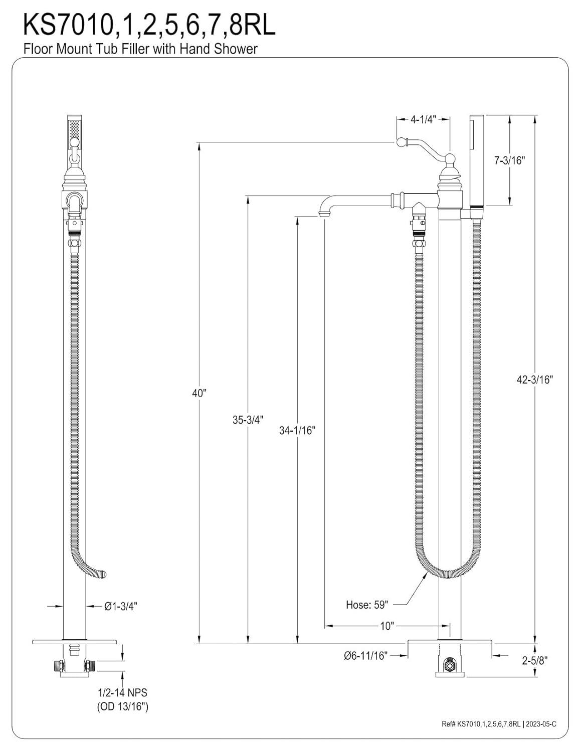 Kingston Brass Royale Single-Handle 1-Hole Freestanding Tub Faucet with Hand Shower