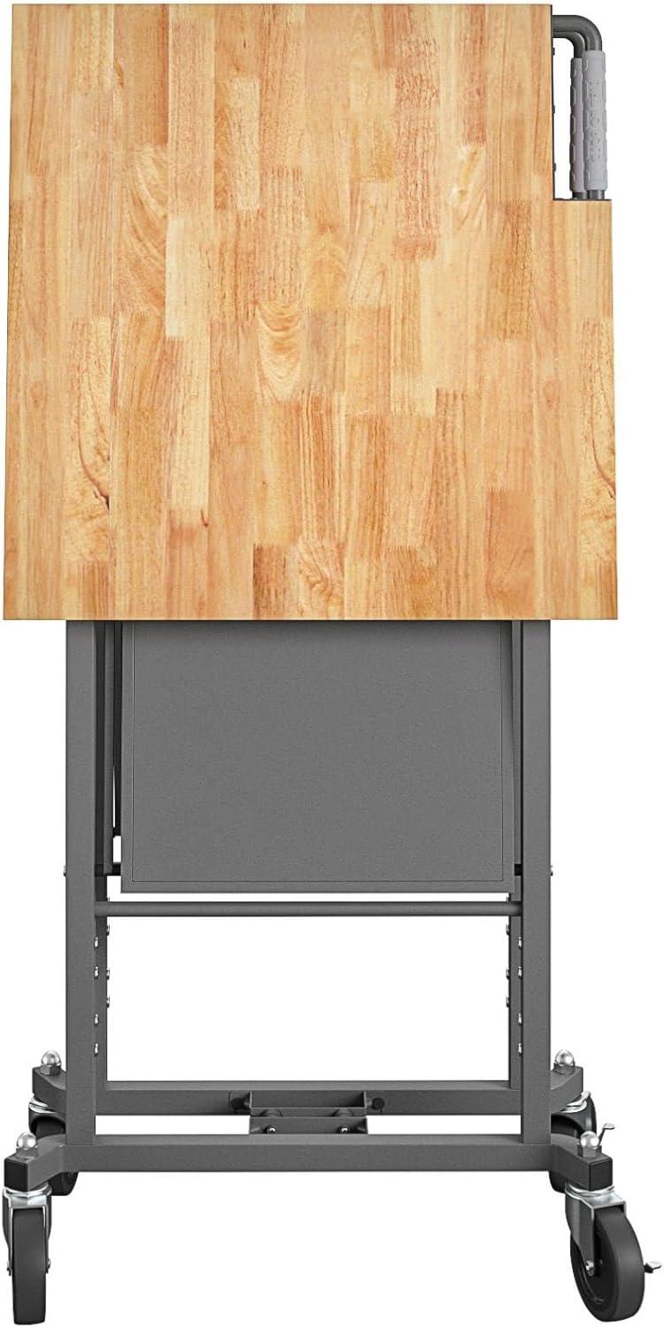 COSCO SmartFold Butcher Block Portable Workbench / Folding Utility Table (Gray Steel Frame)