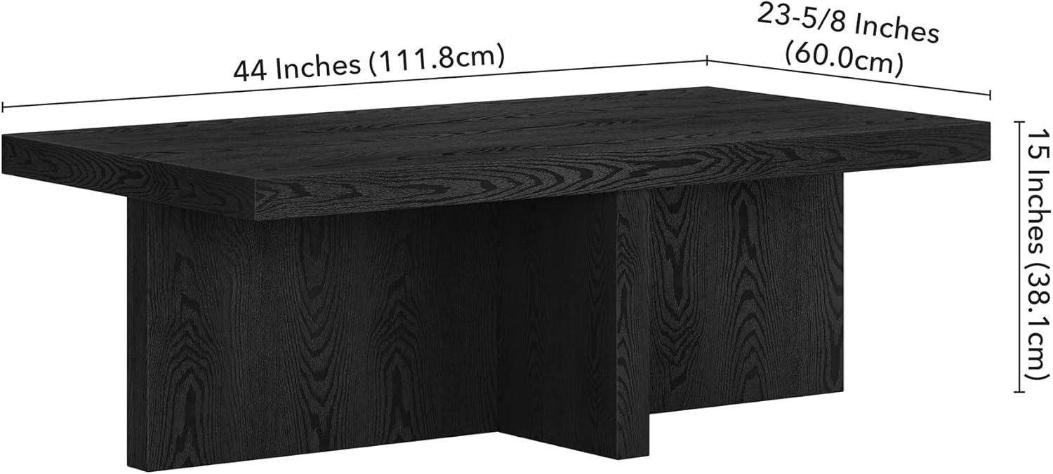 Evelyn and Zoe Elna Contemporary Wide Rectangular Wood Coffee Table, Black Grain