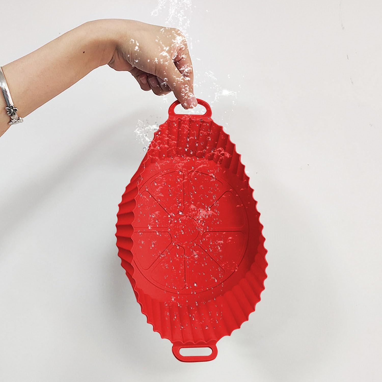 RUseeN Air Fryer Silicone Liners Pot 2 Pack, Reusable Silicone Bowl Basket Fit for 3 to 5QT Air Fryer, Replacement of Flammable Parchment Paper, Baking Tray Oven Accessories (Top 8in, Bottom 6.8in)