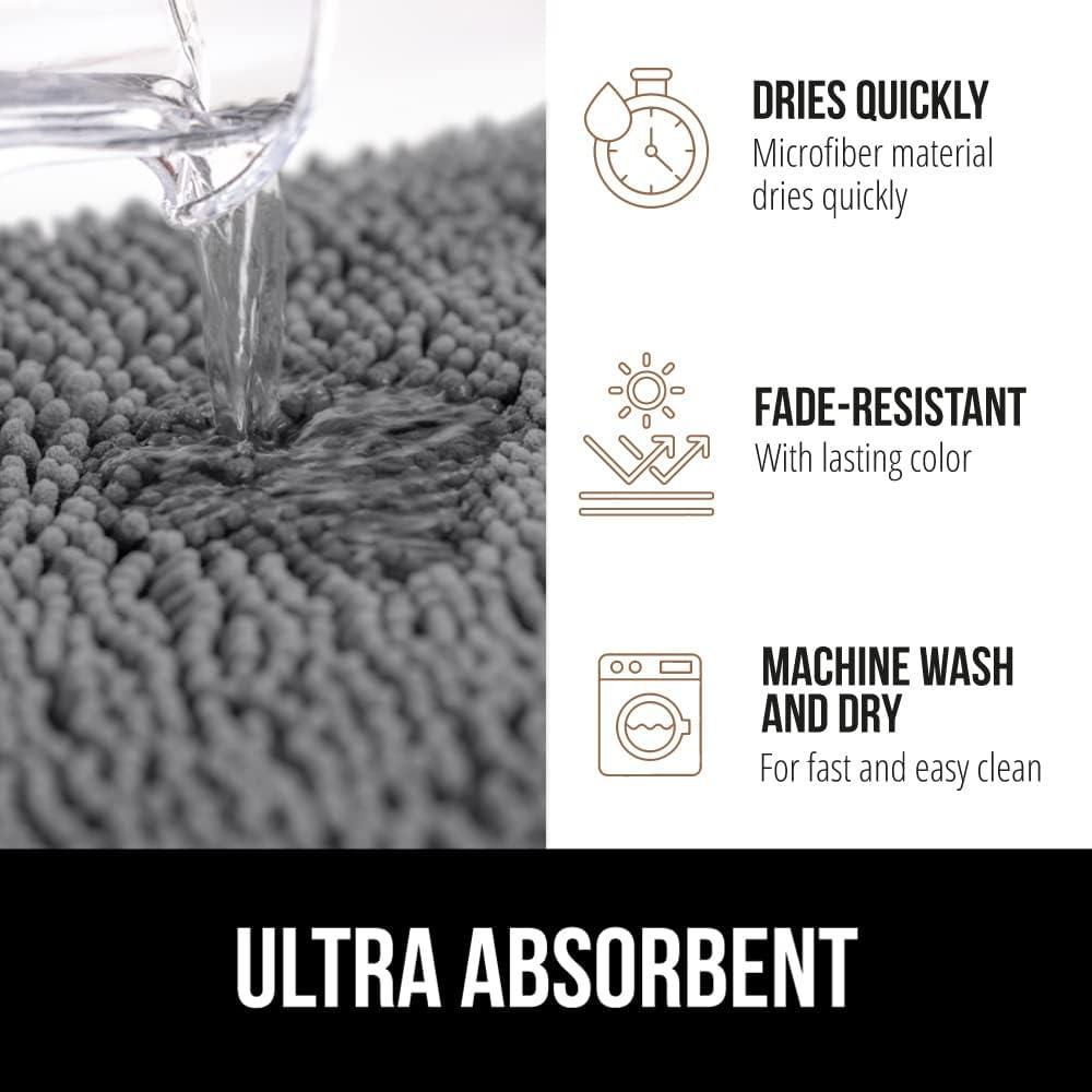 GORILLA GRIP Bathroom Rug and Toilet Base Floor Rugs Set, Quick Dry Plush Chenille, 30x20 Carpet, Gray