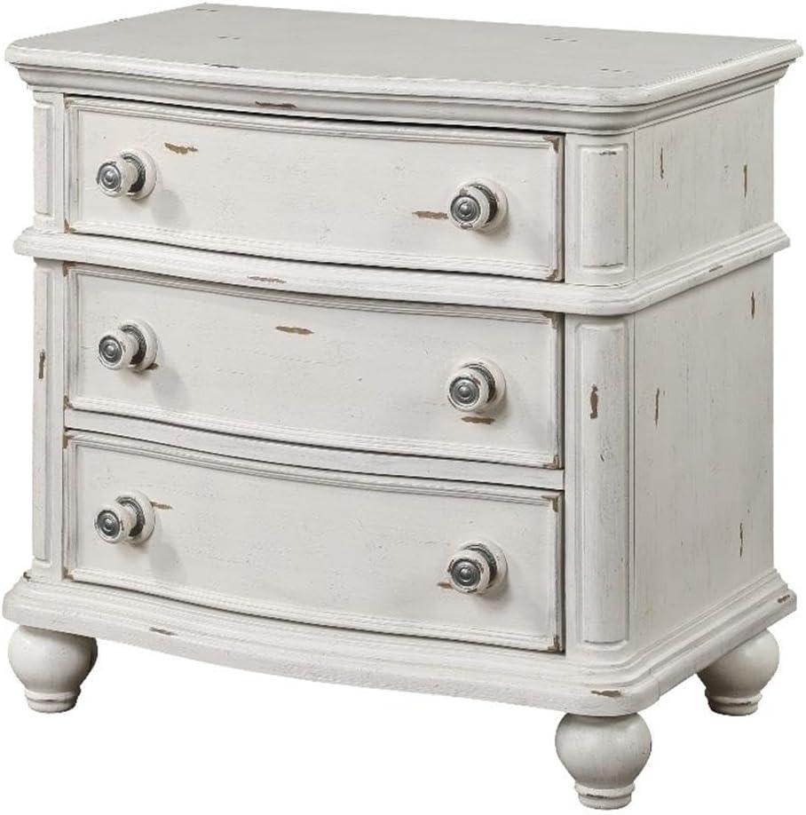 Jaqueline Antique White 3-Drawer Wooden Nightstand